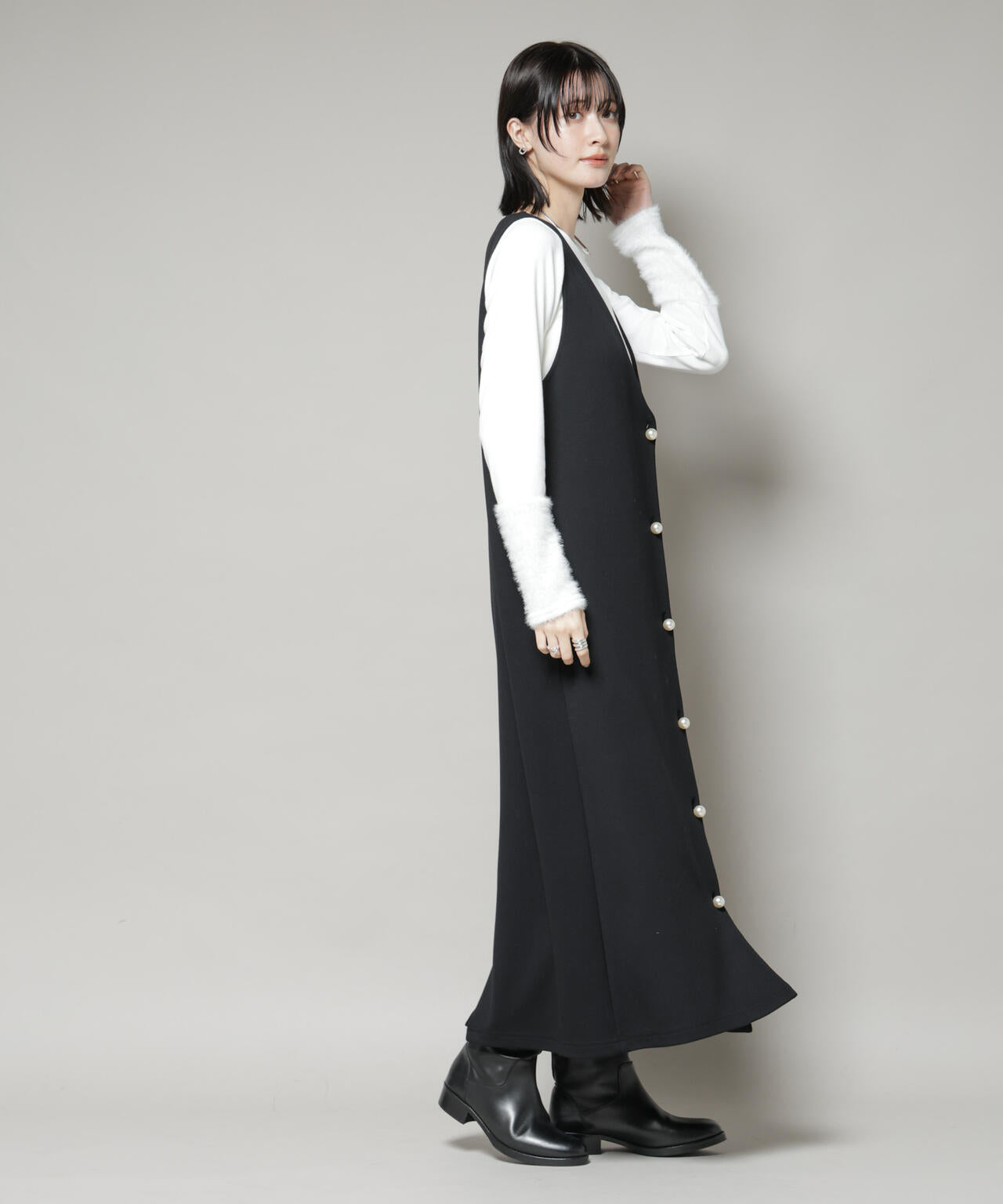 ジレワンピース×ファースリーブトップス アンサンブルセット