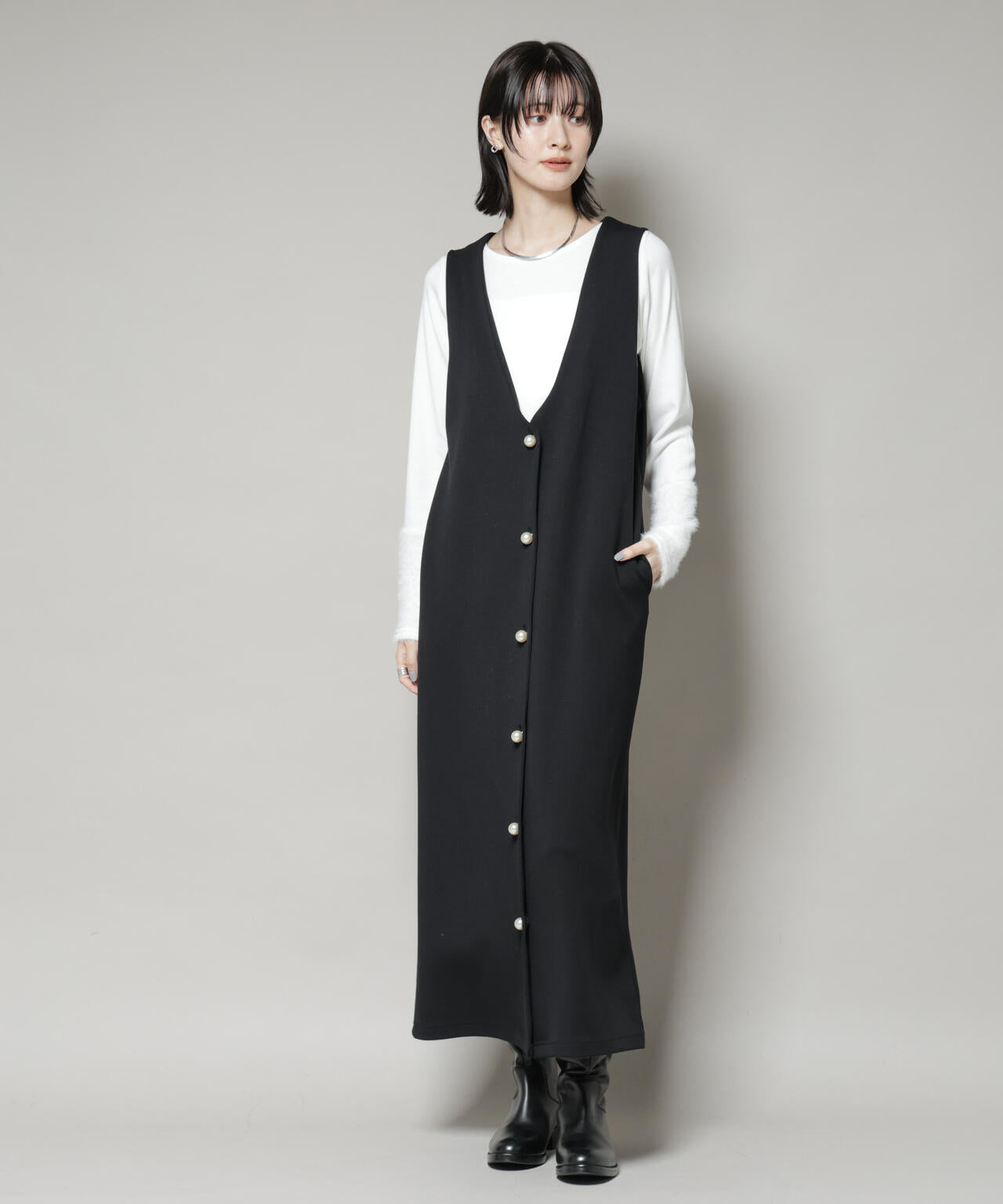 ジレワンピース×ファースリーブトップス アンサンブルセット