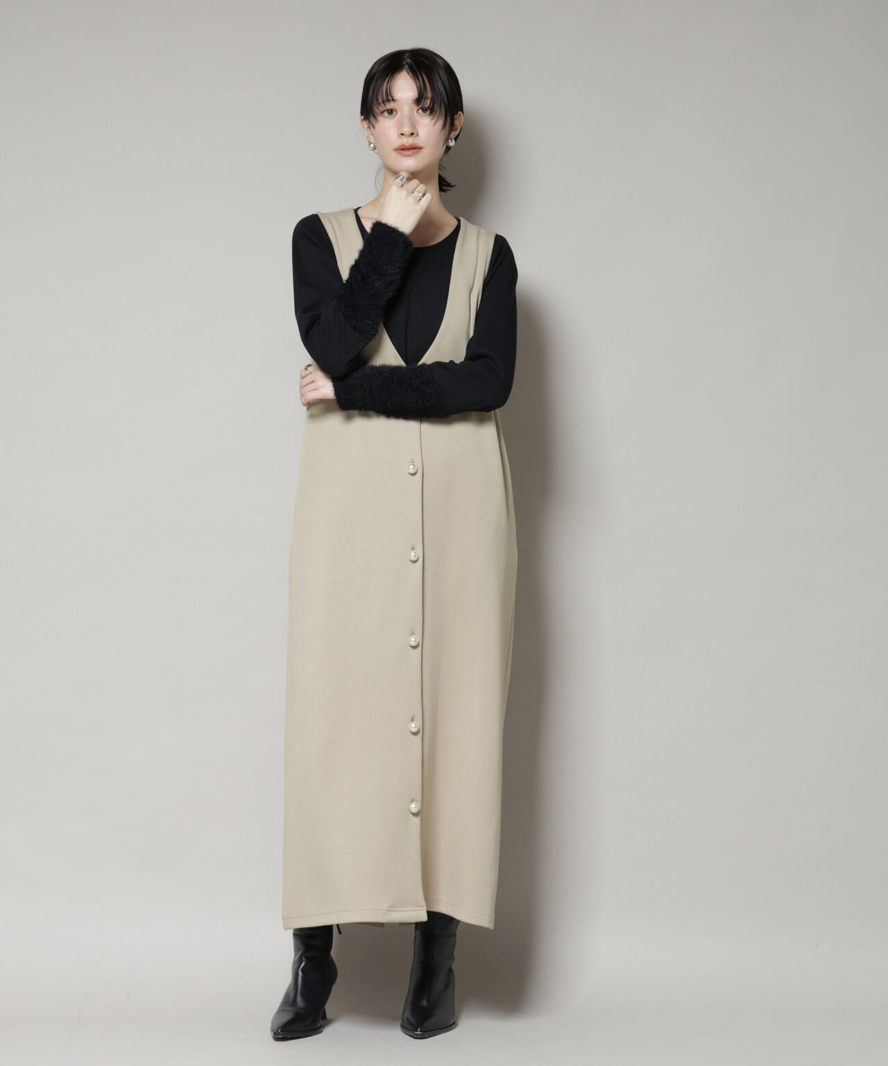 ジレワンピース×ファースリーブトップス アンサンブルセット