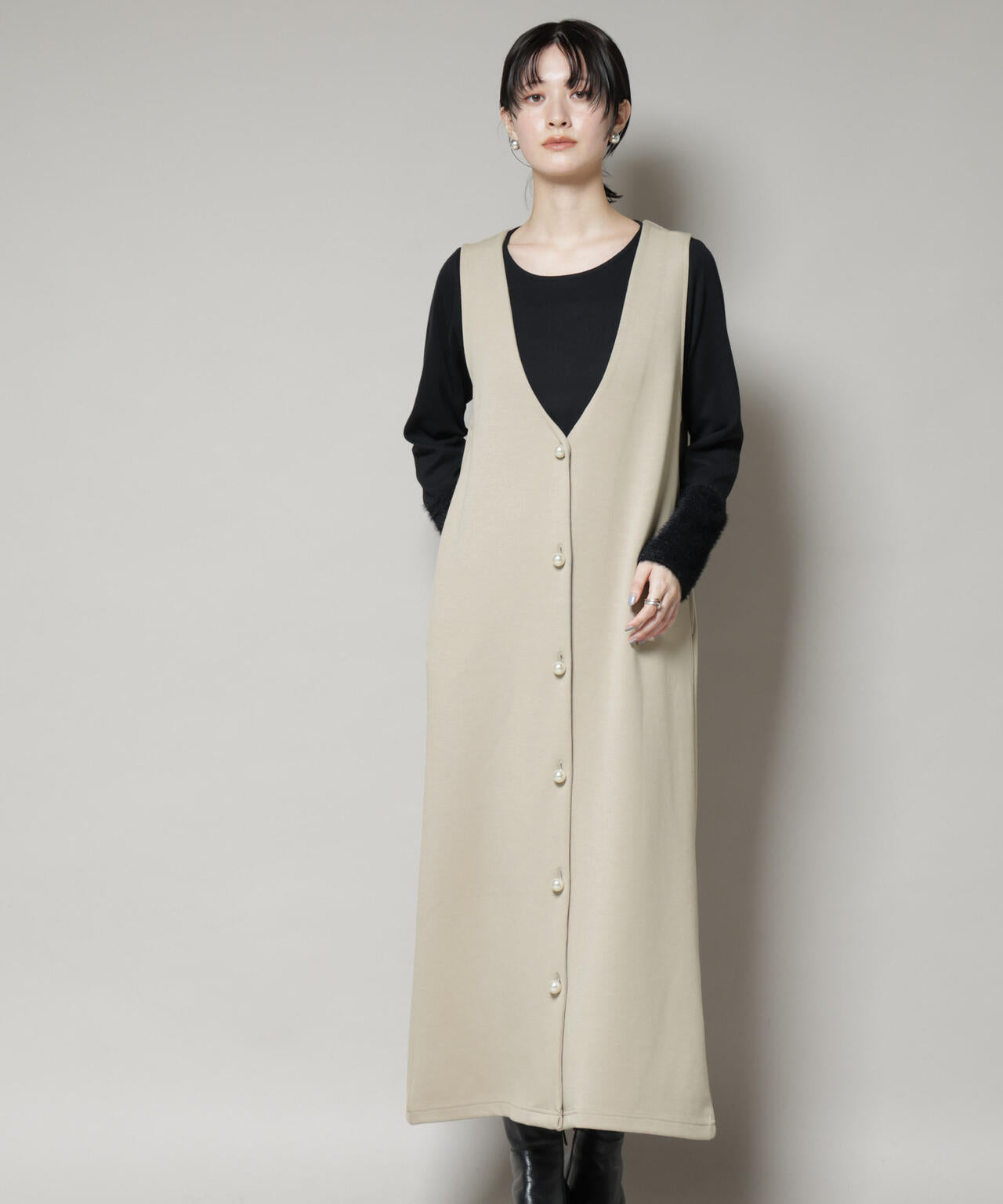 ジレワンピース×ファースリーブトップス アンサンブルセット