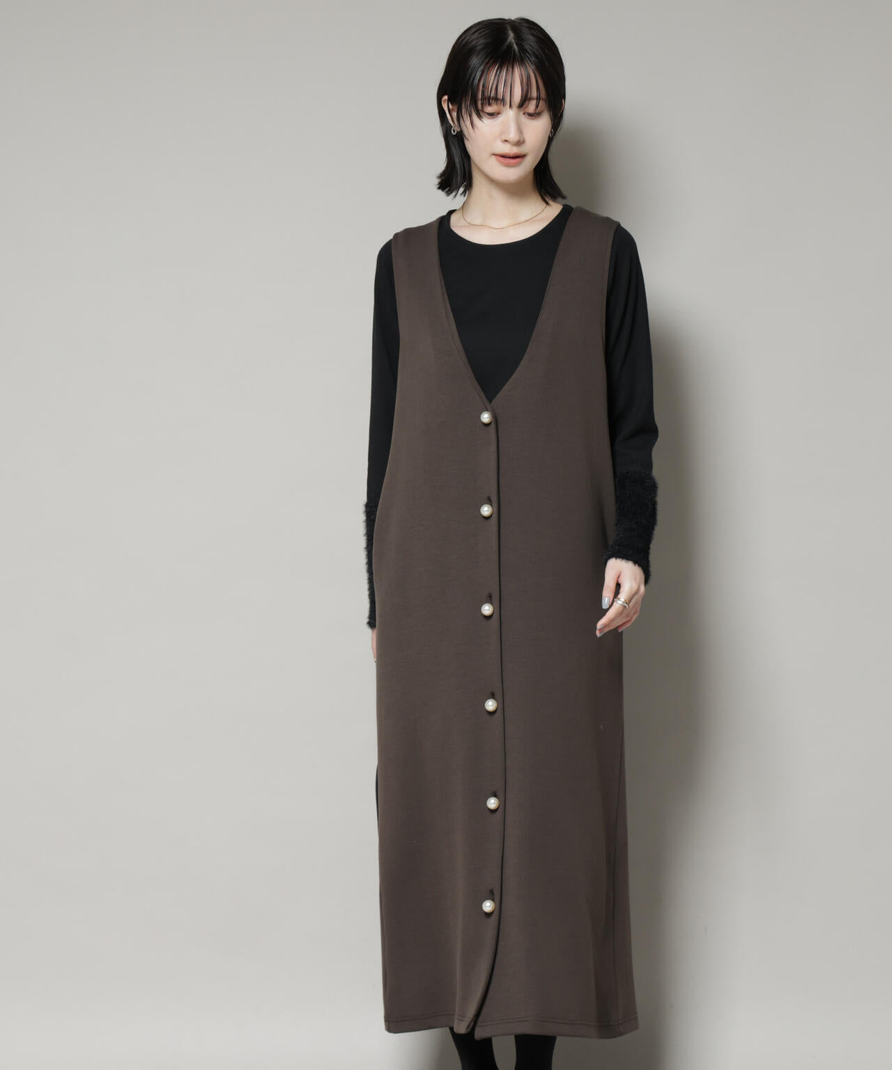 ジレワンピース×ファースリーブトップス アンサンブルセット