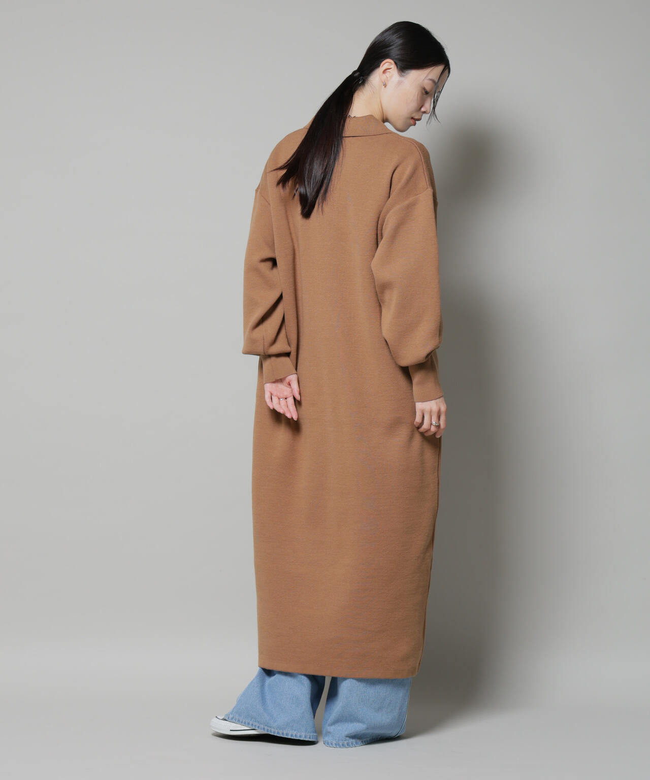 スウェットライク衿付きスキッパーニットワンピース | NANO universe