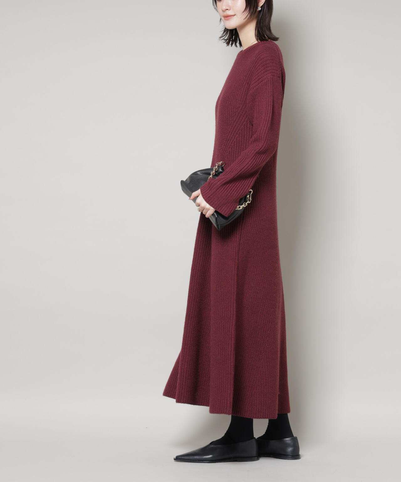 片畦フレアニットワンピース