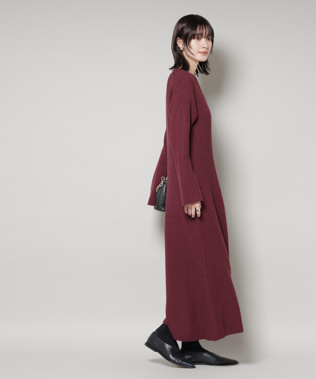 片畦フレアニットワンピース