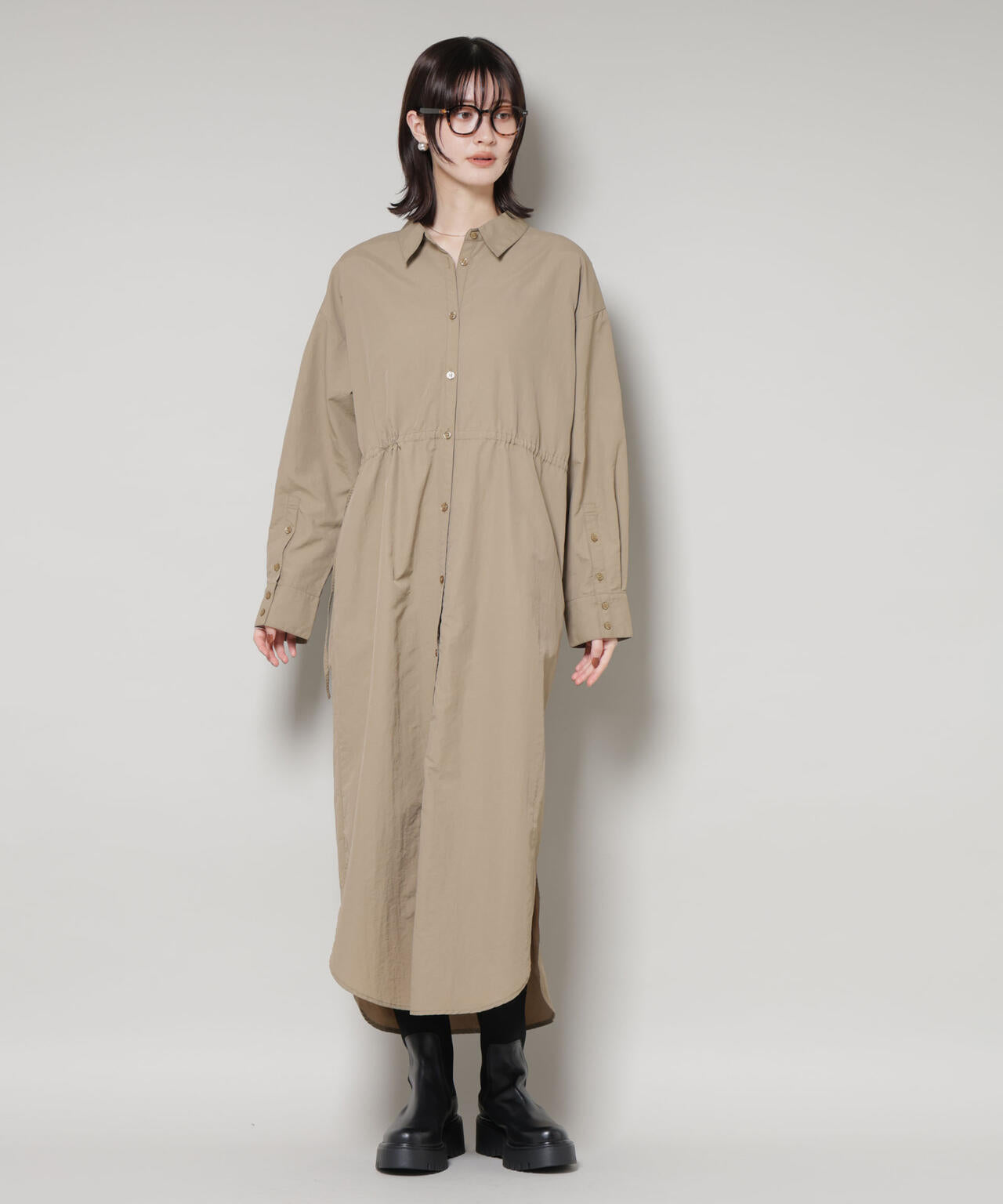 ナイロンタッサードロストシャツワンピース