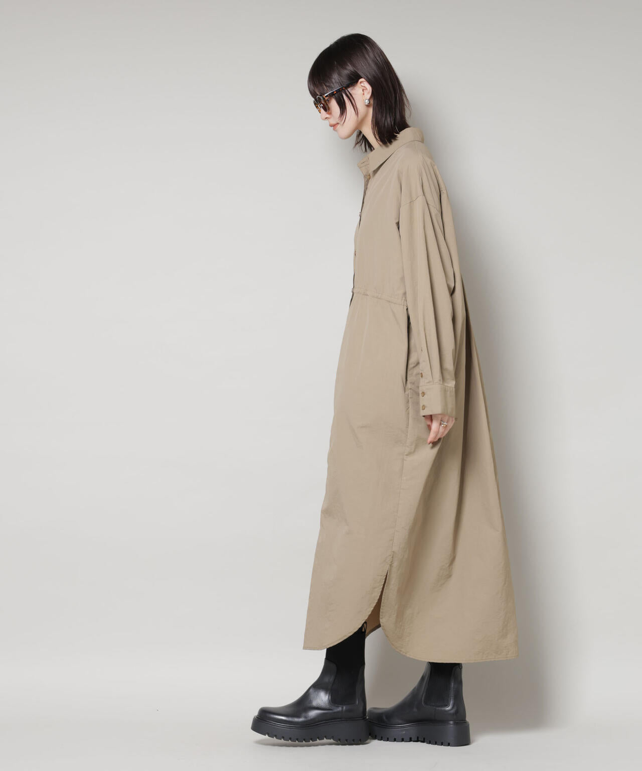 ナイロンタッサードロストシャツワンピース