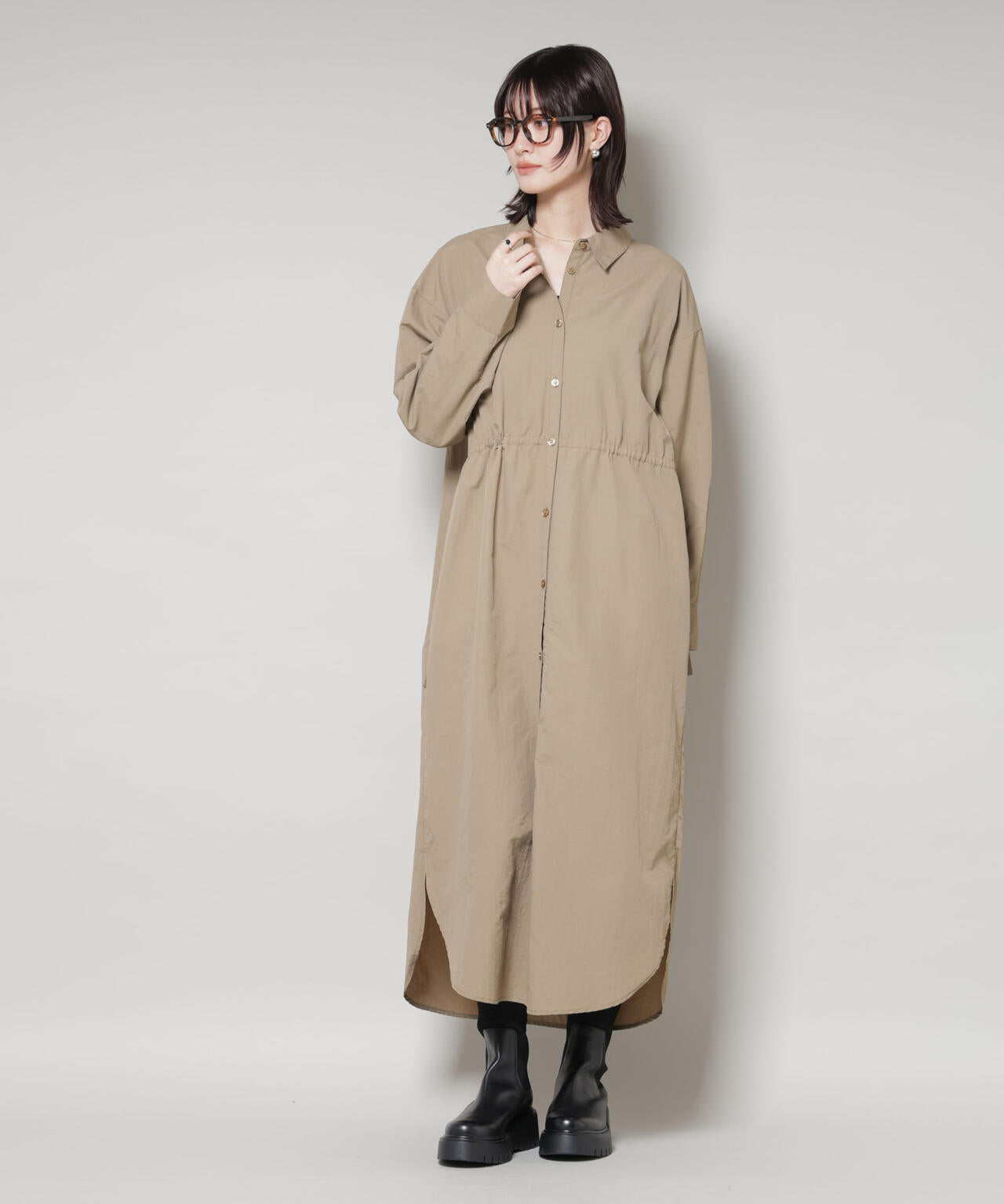 ナイロンタッサードロストシャツワンピース