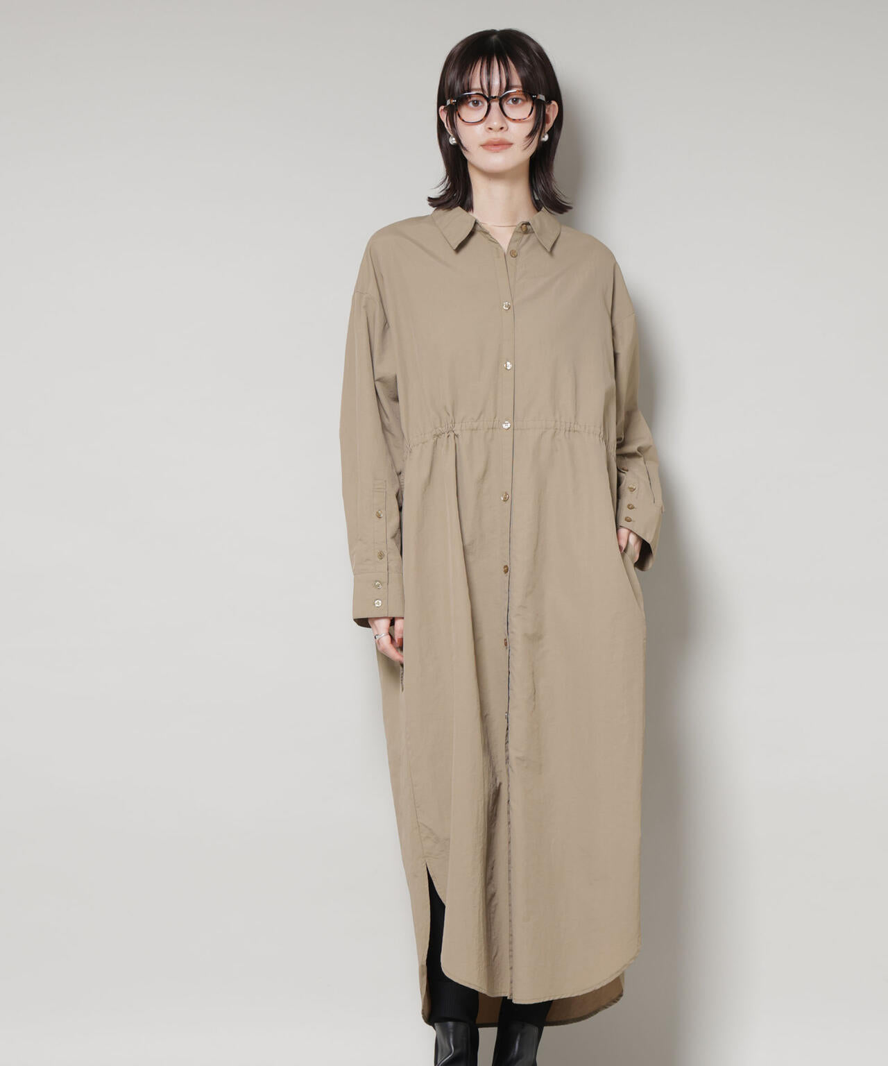 ナイロンタッサードロストシャツワンピース