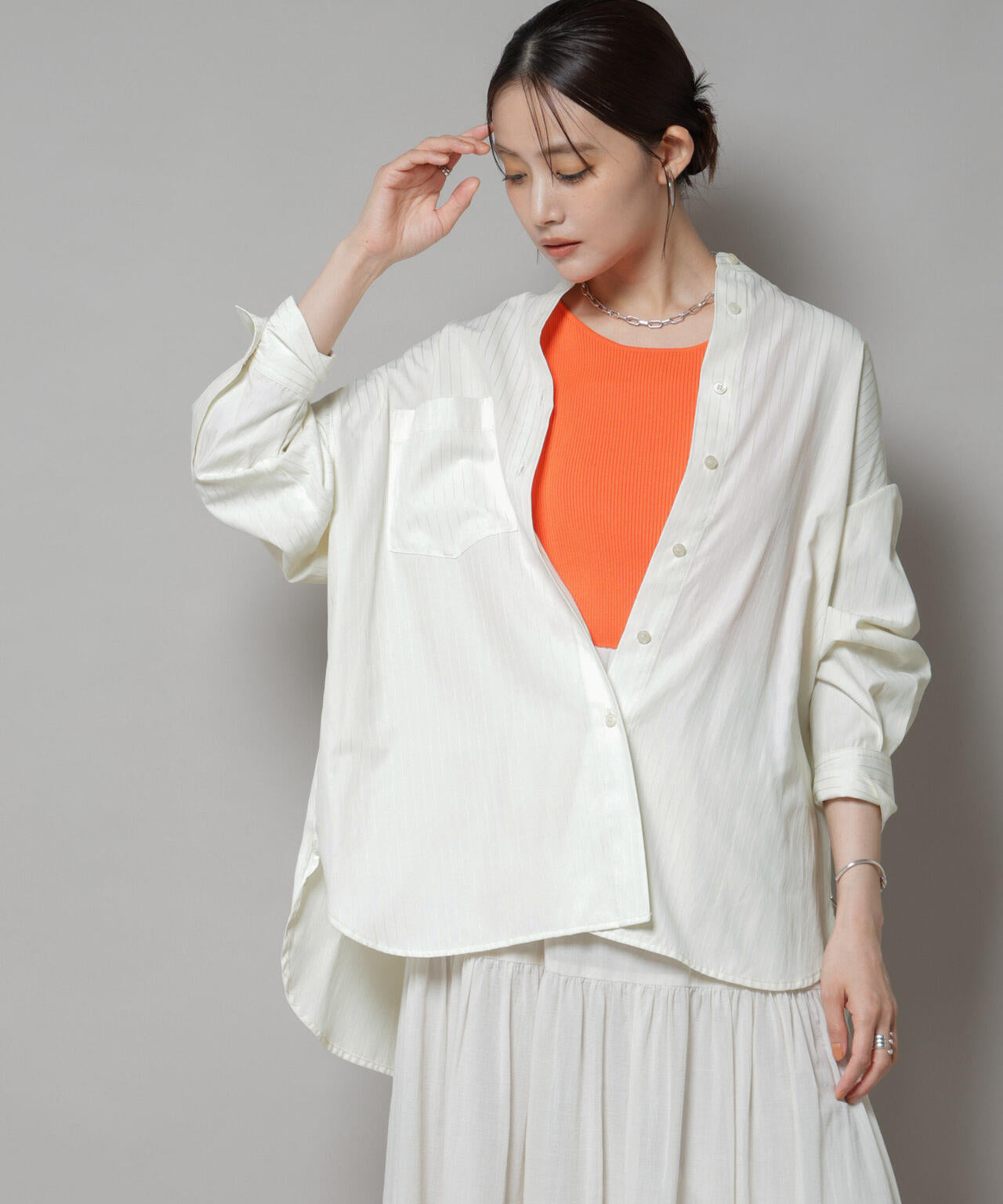 スタンドカラーストライプシャツ