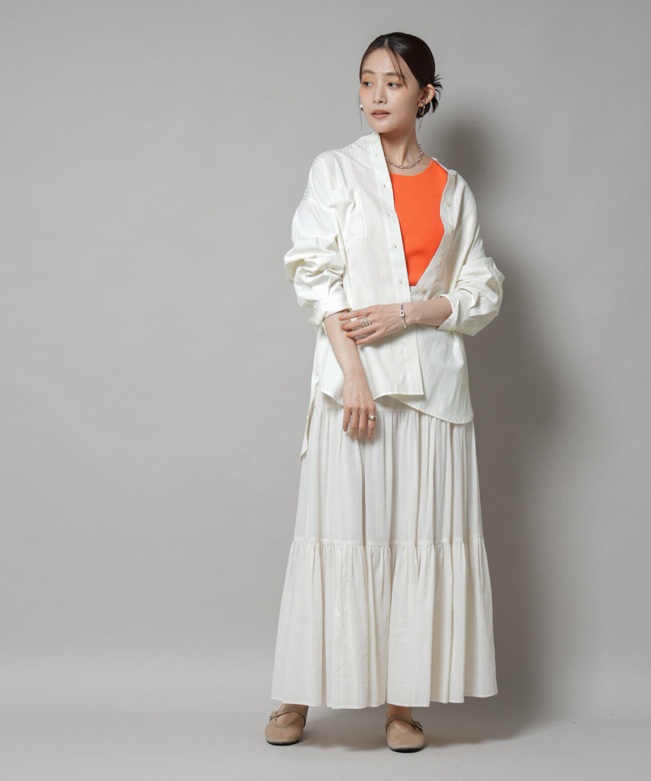 スタンドカラーストライプシャツ