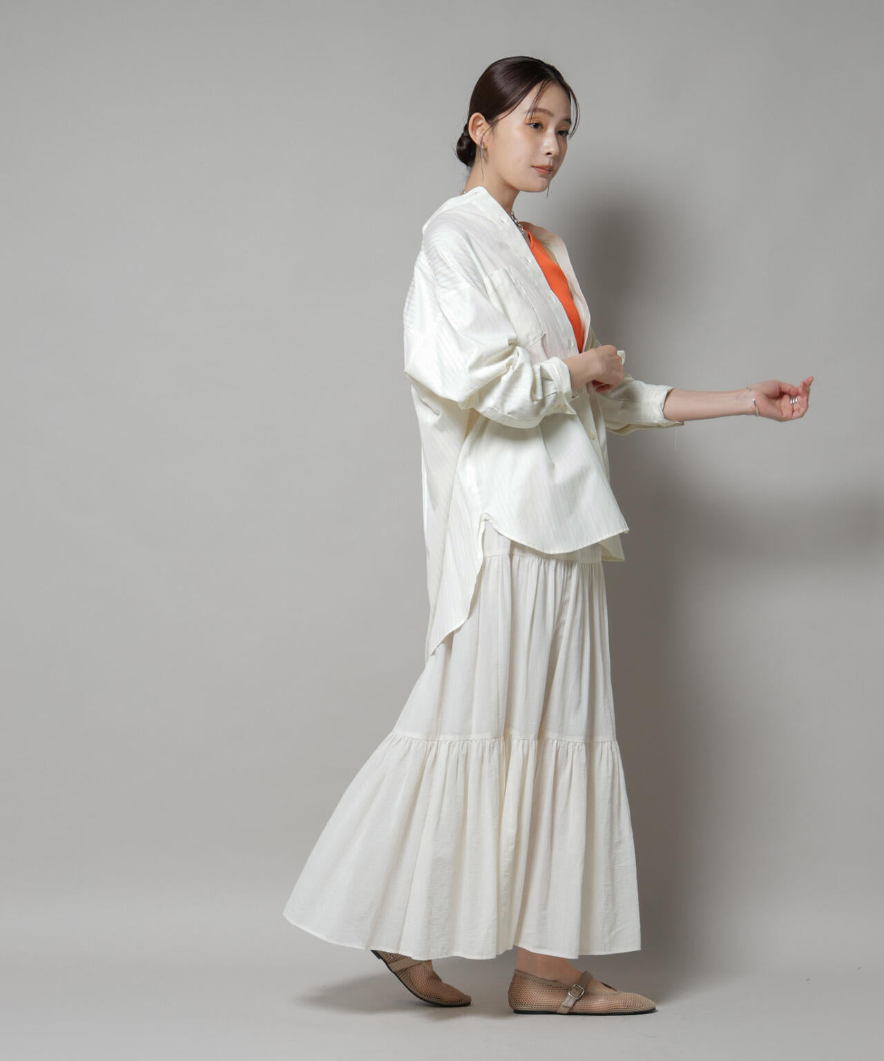 スタンドカラーストライプシャツ