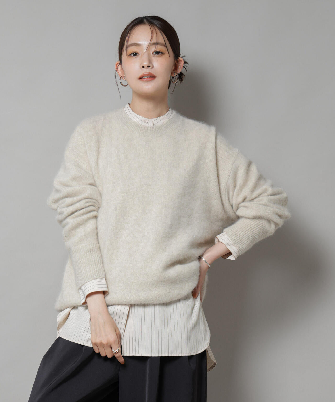 スタンドカラーストライプシャツ