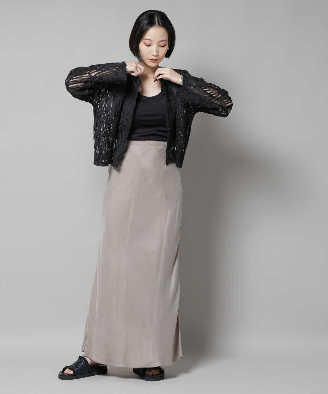 テープ刺繍チュール前後2wayカーディガン(セットアップ可)