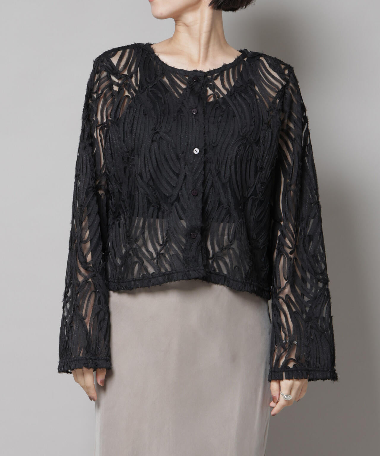 テープ刺繍チュール前後2wayカーディガン(セットアップ可)