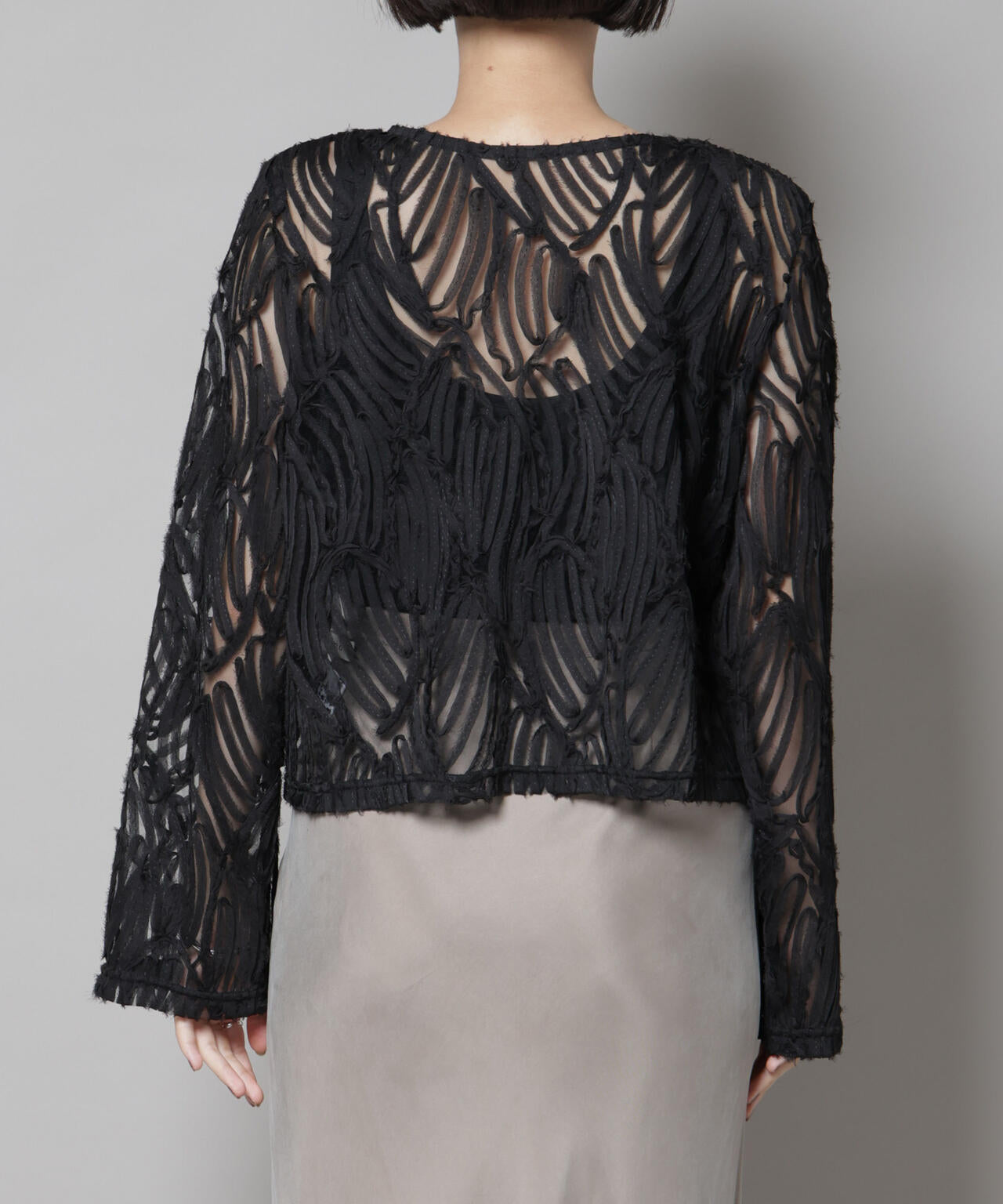 テープ刺繍チュール前後2wayカーディガン(セットアップ可)