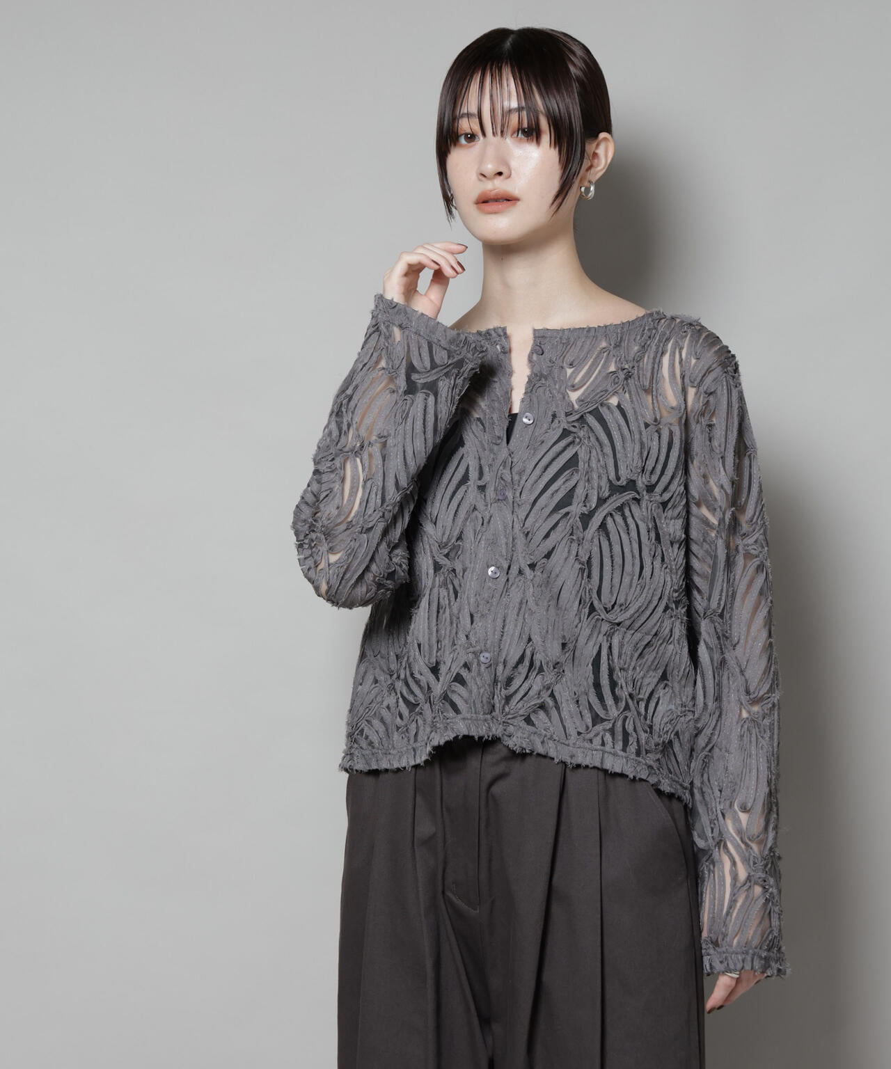 テープ刺繍チュール前後2wayカーディガン(セットアップ可)