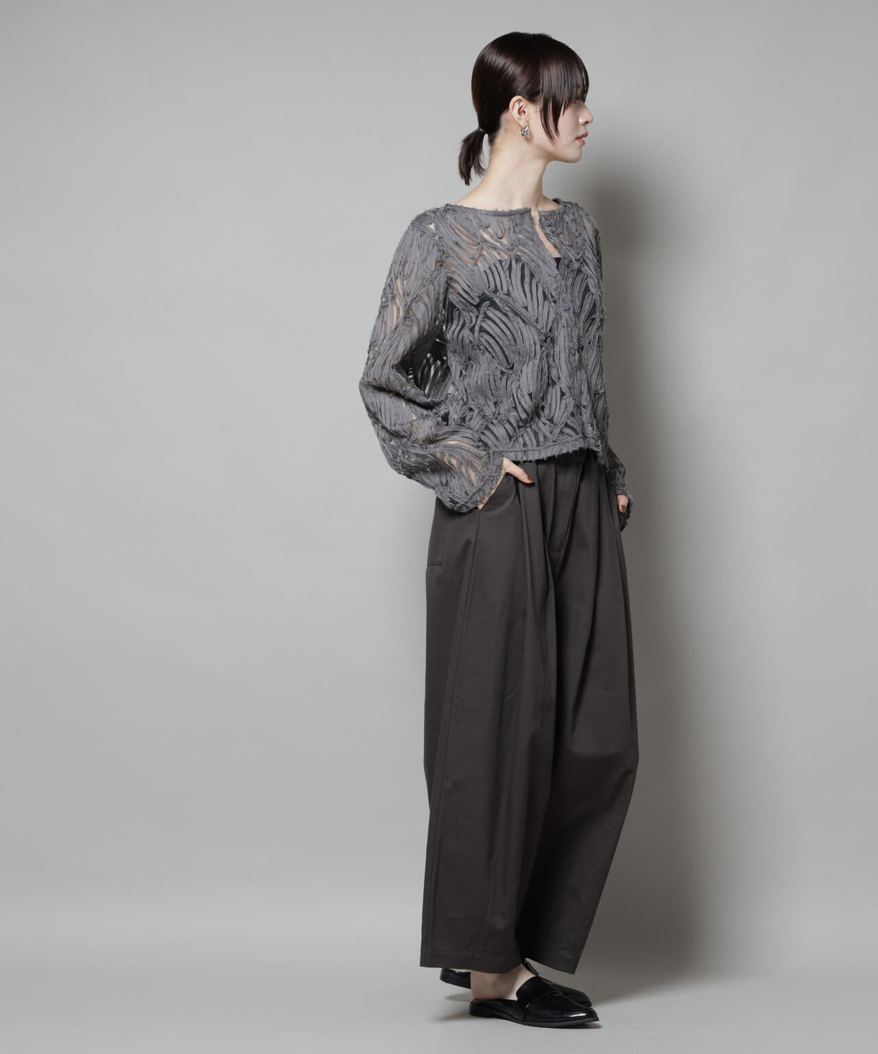 テープ刺繍チュール前後2wayカーディガン(セットアップ可)