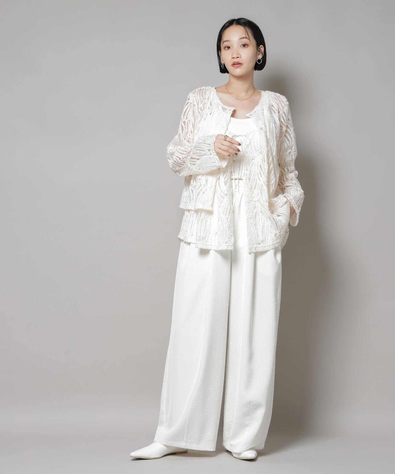 テープ刺繍チュール前後2wayカーディガン(セットアップ可)