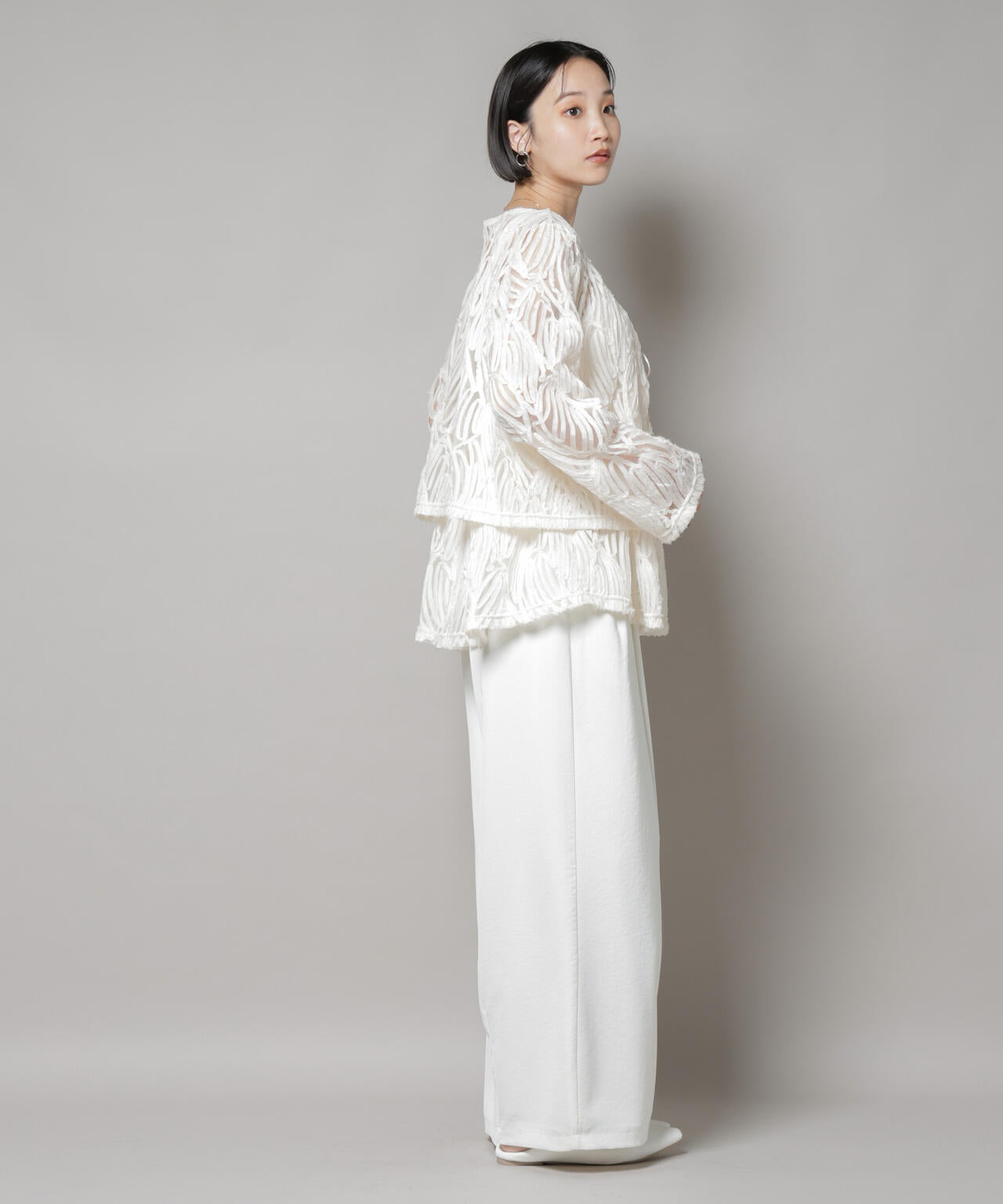 テープ刺繍チュール前後2wayカーディガン(セットアップ可)