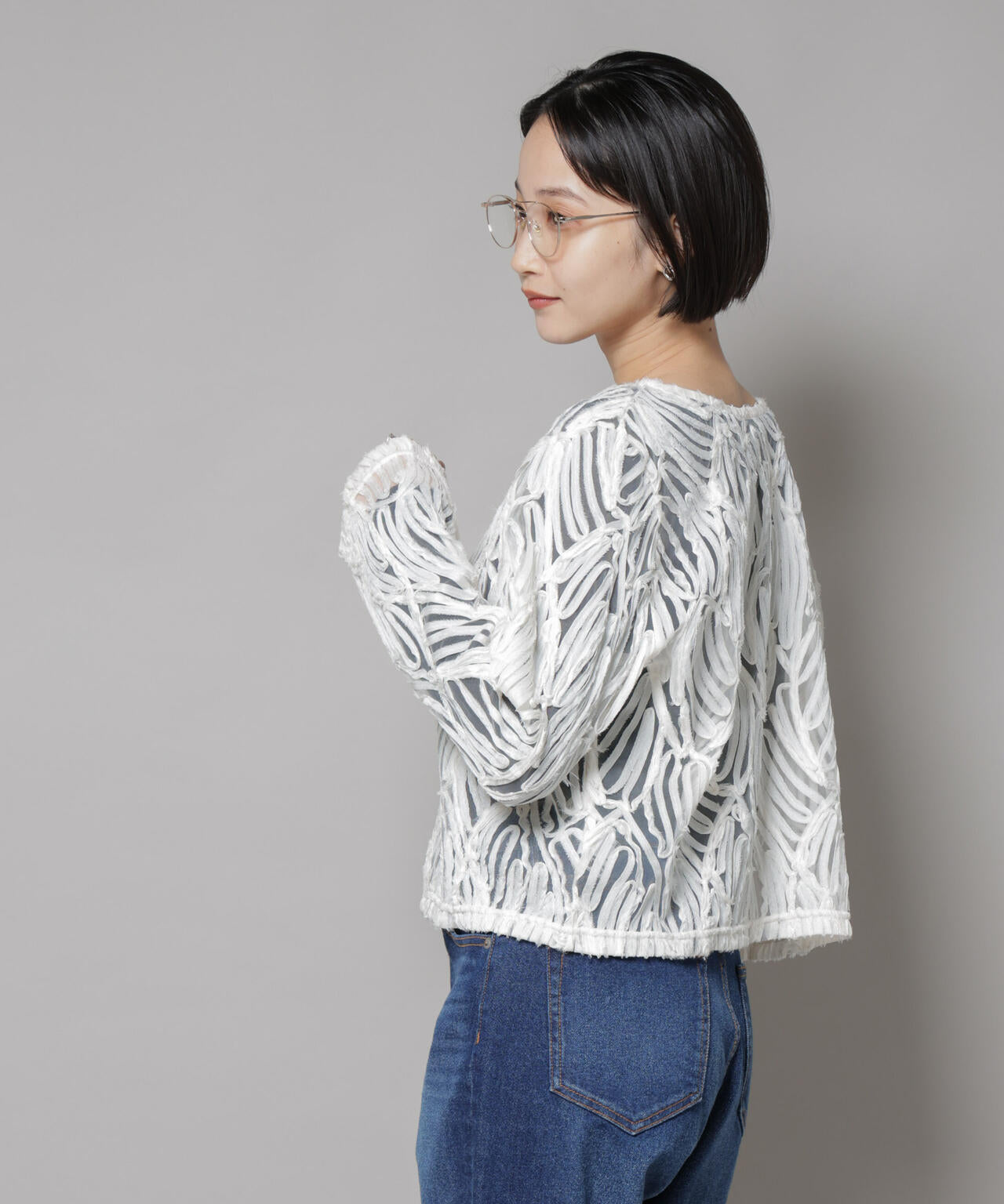 テープ刺繍チュール前後2wayカーディガン(セットアップ可)