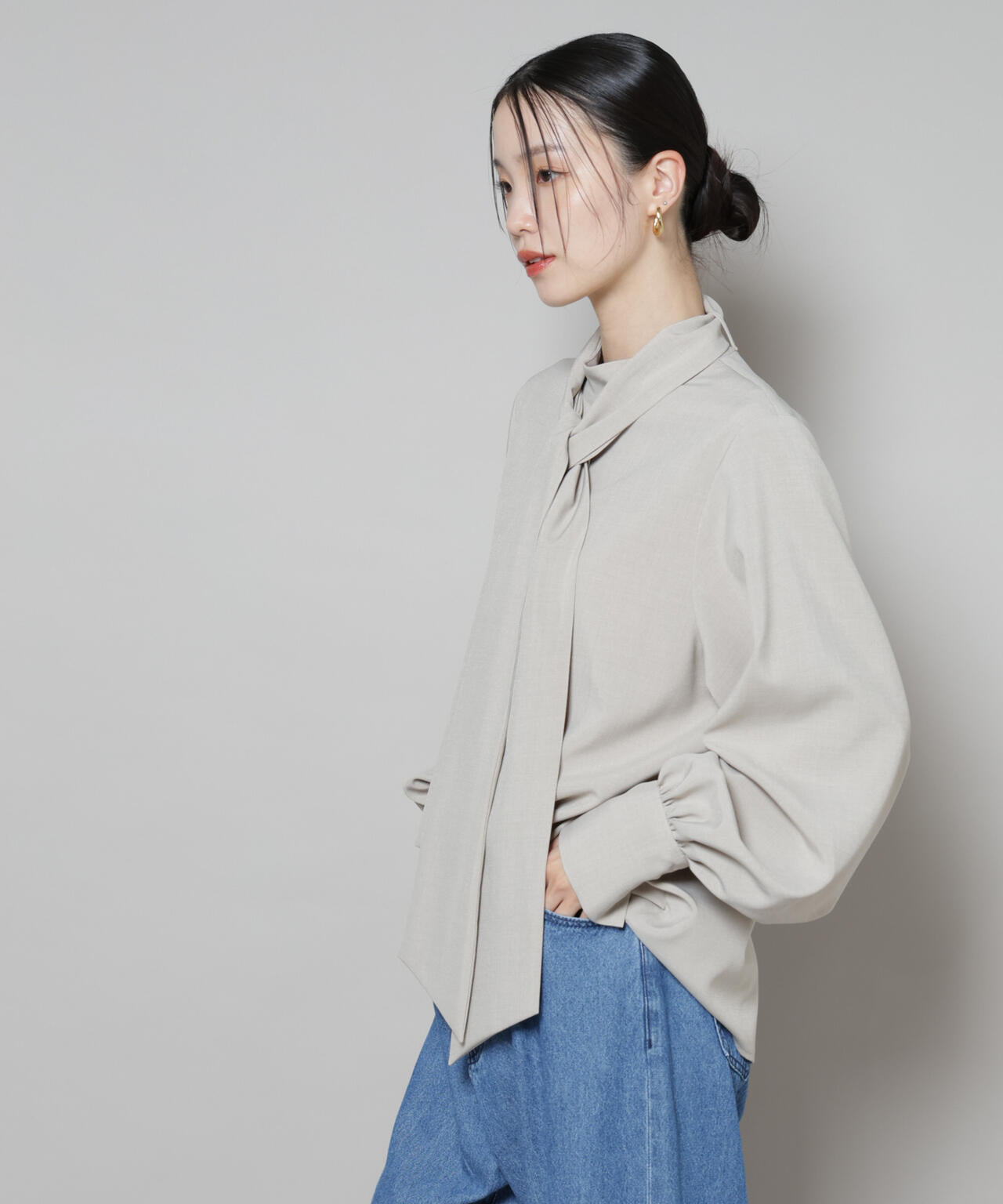 ボータイ取り外し可能2wayブラウス