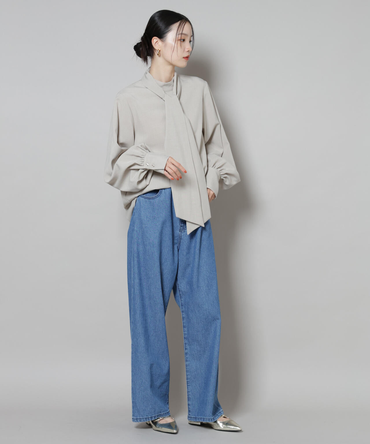 ボータイ取り外し可能2wayブラウス