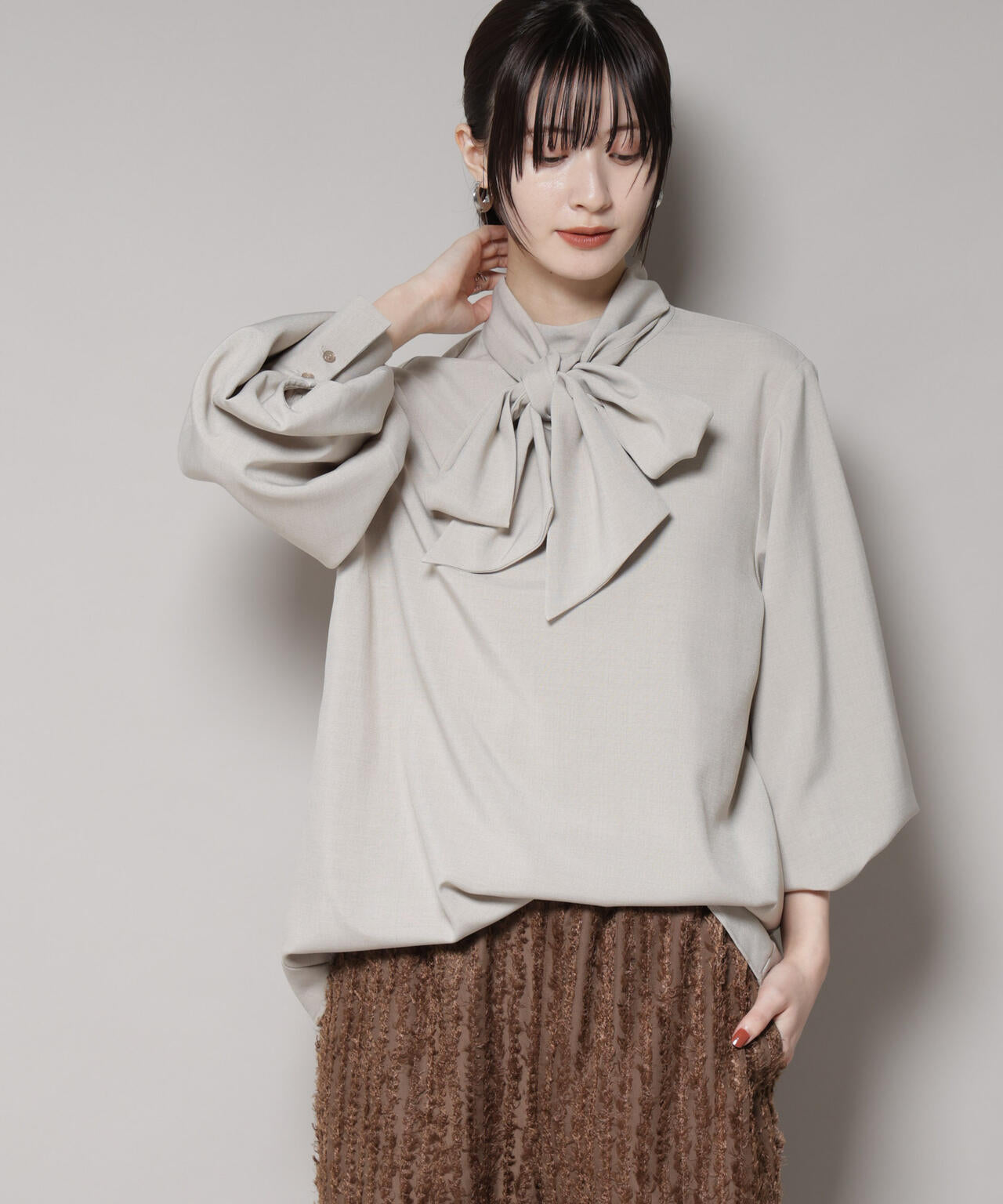 ボータイ取り外し可能2wayブラウス