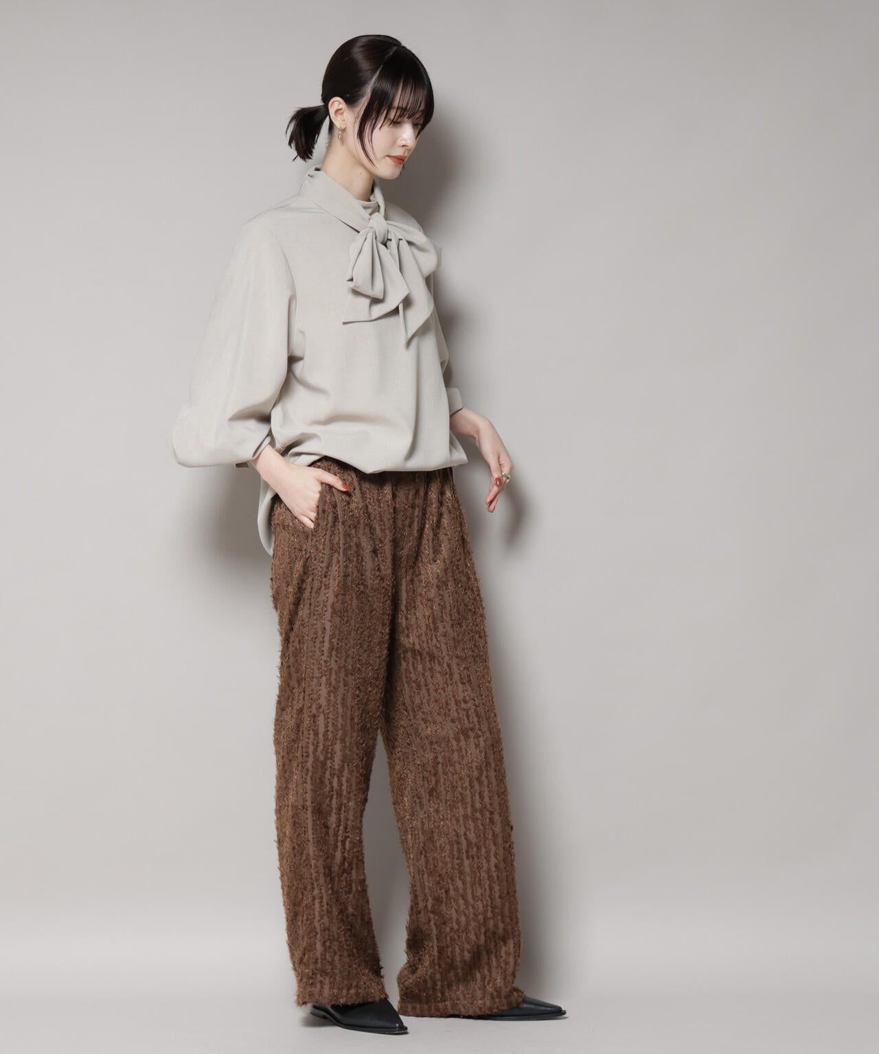 ボータイ取り外し可能2wayブラウス