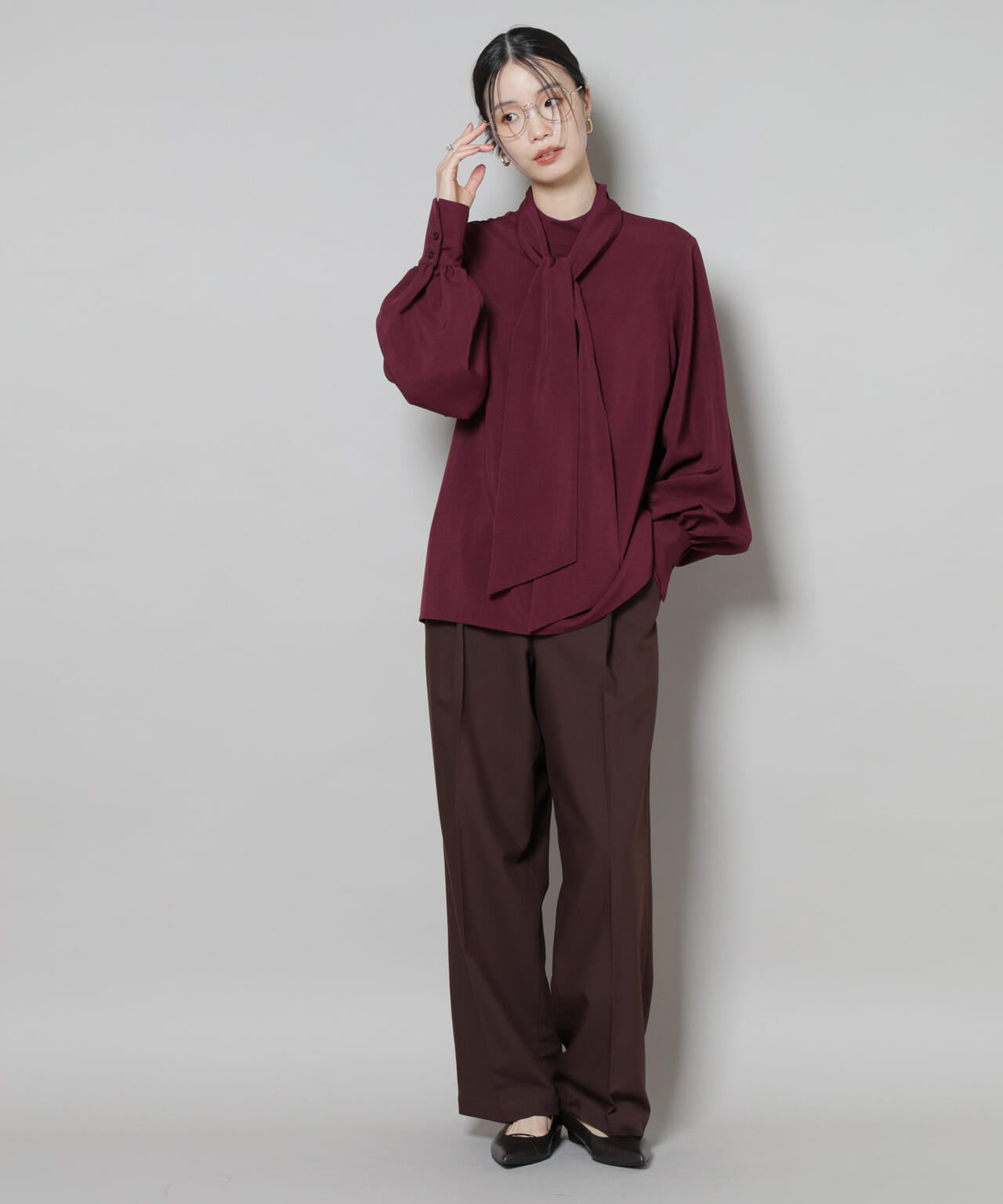 ボータイ取り外し可能2wayブラウス