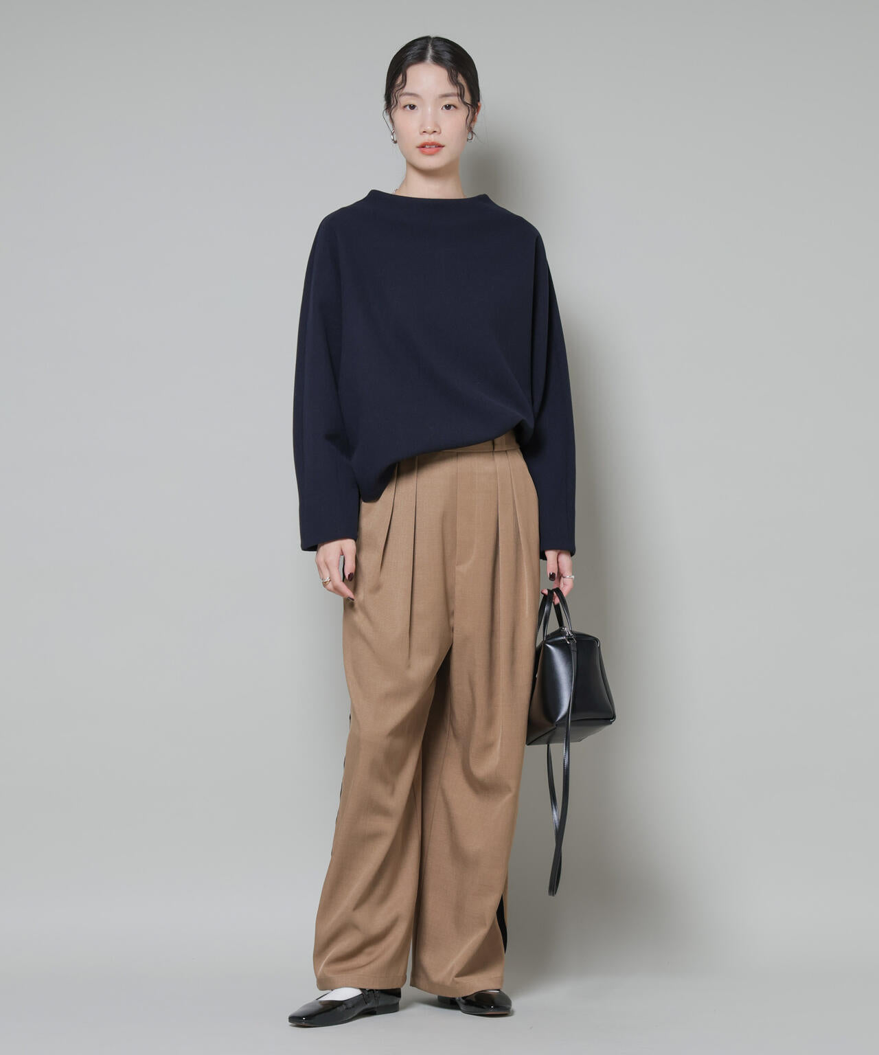 モカ様オーダー品 ソフトメルトンジャージータックスリーブモックネックトップス