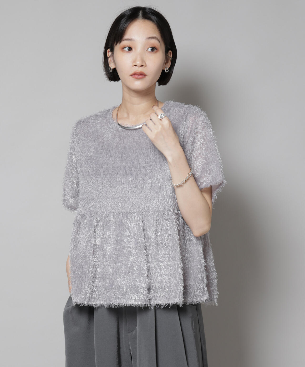 フリンジシフォンギャザーブラウス(セットアップ可) | NANO