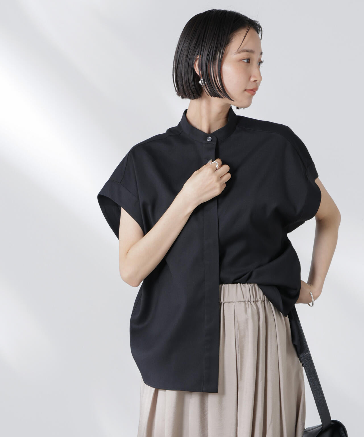 バンドカラーノースリーブシャツ(セットアップ可)