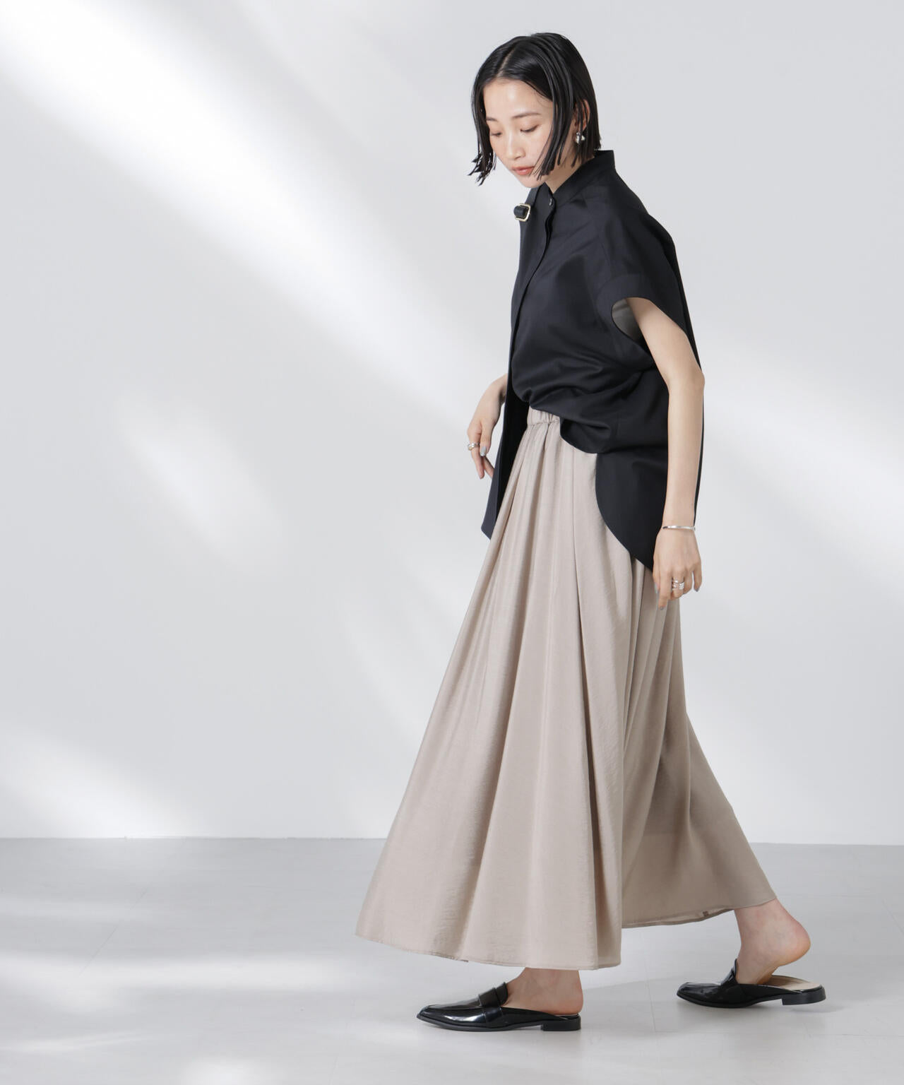 バンドカラーノースリーブシャツ(セットアップ可)