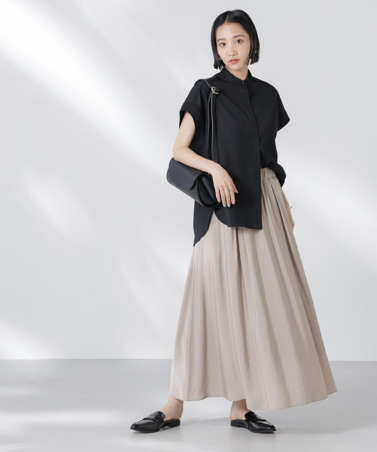 バンドカラーノースリーブシャツ(セットアップ可)