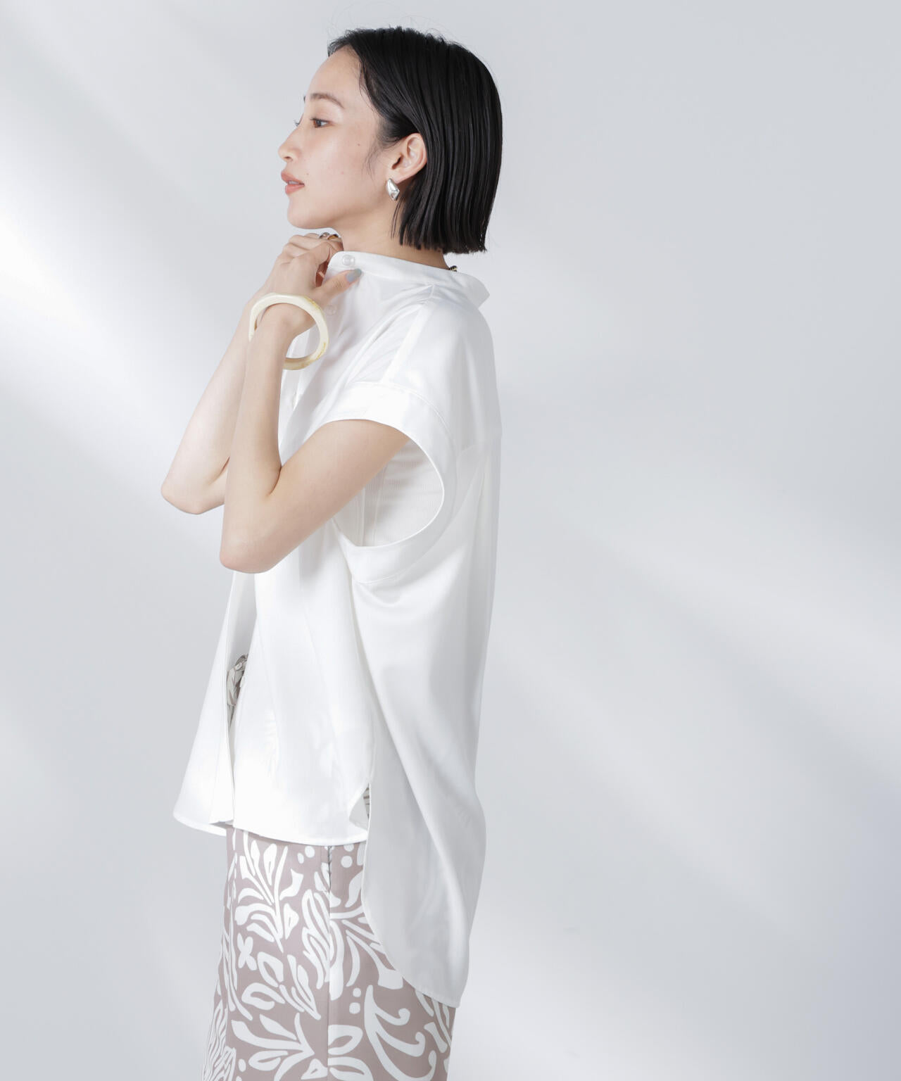 バンドカラーノースリーブシャツ(セットアップ可)