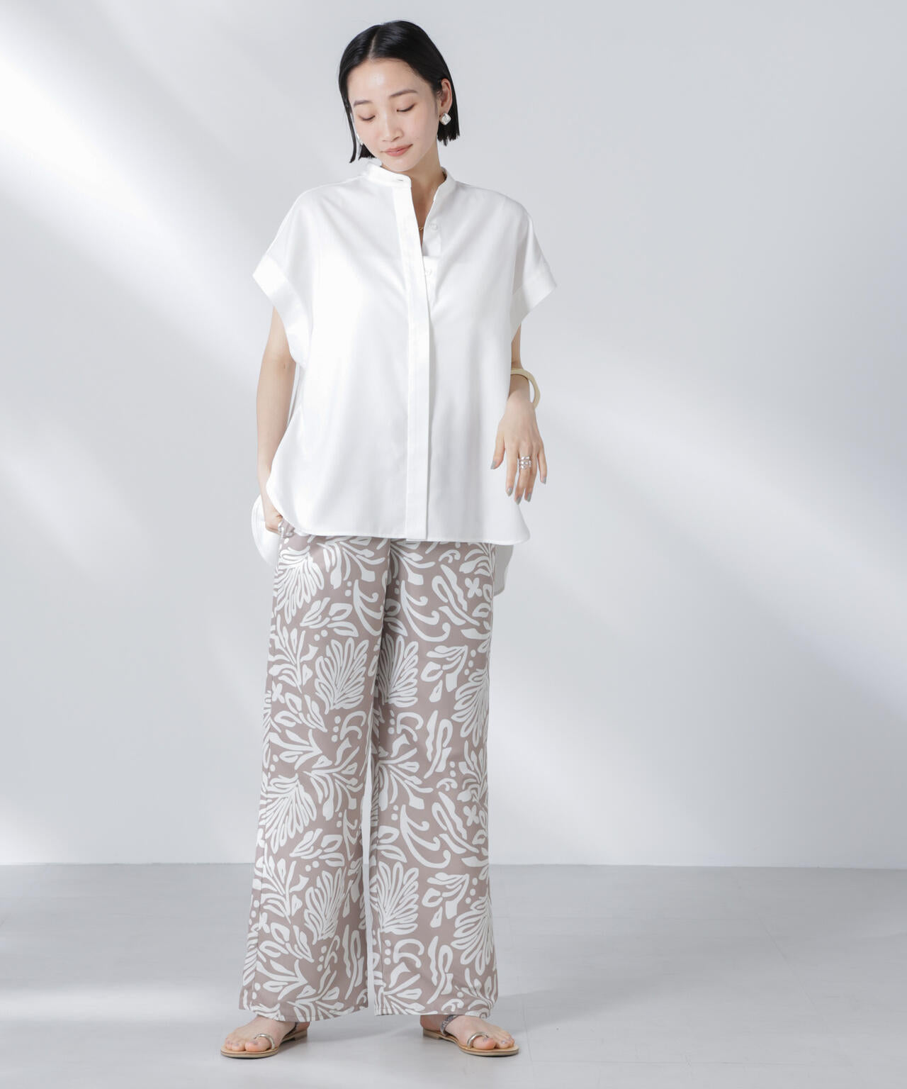 バンドカラーノースリーブシャツ(セットアップ可)