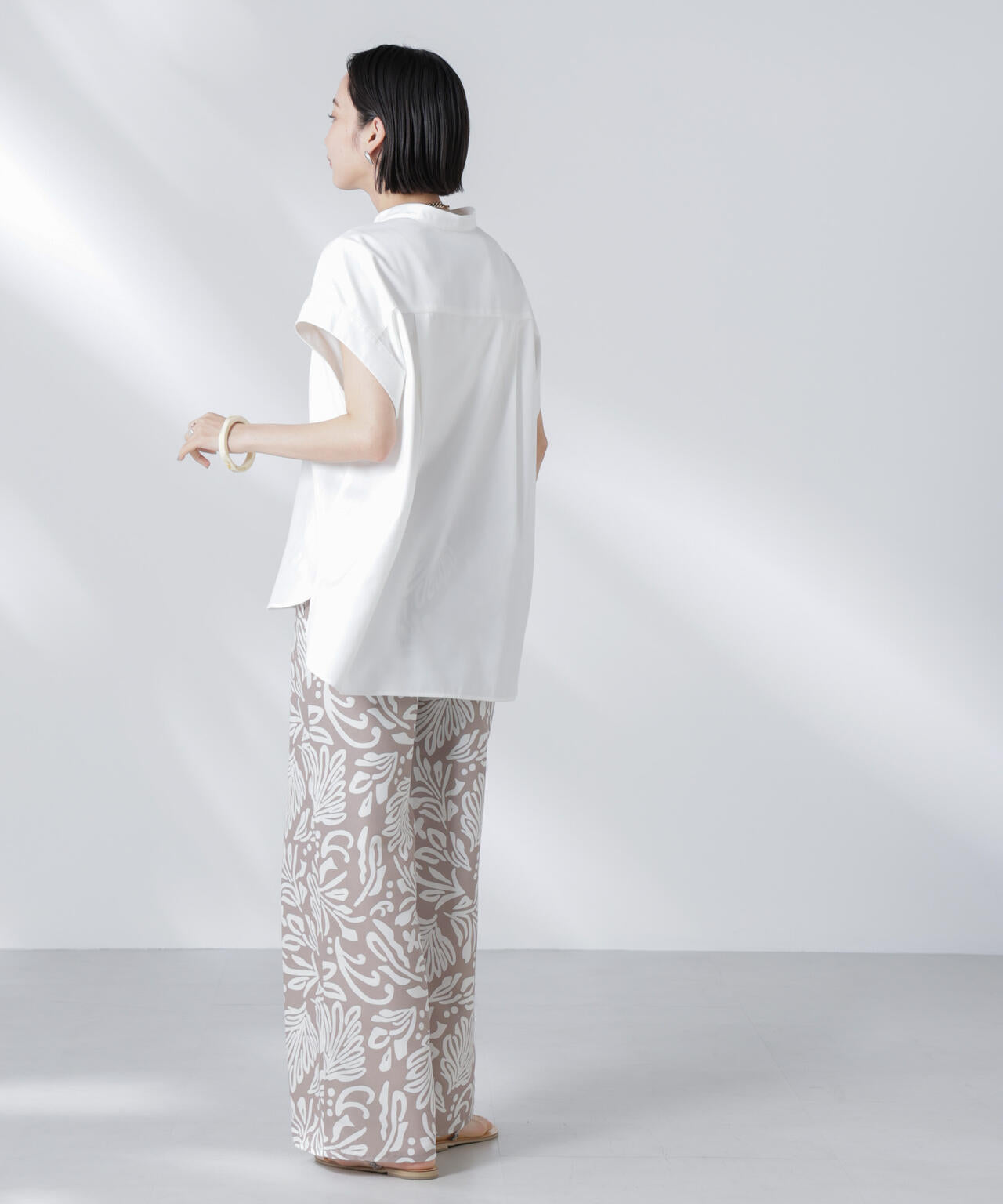 バンドカラーノースリーブシャツ(セットアップ可)