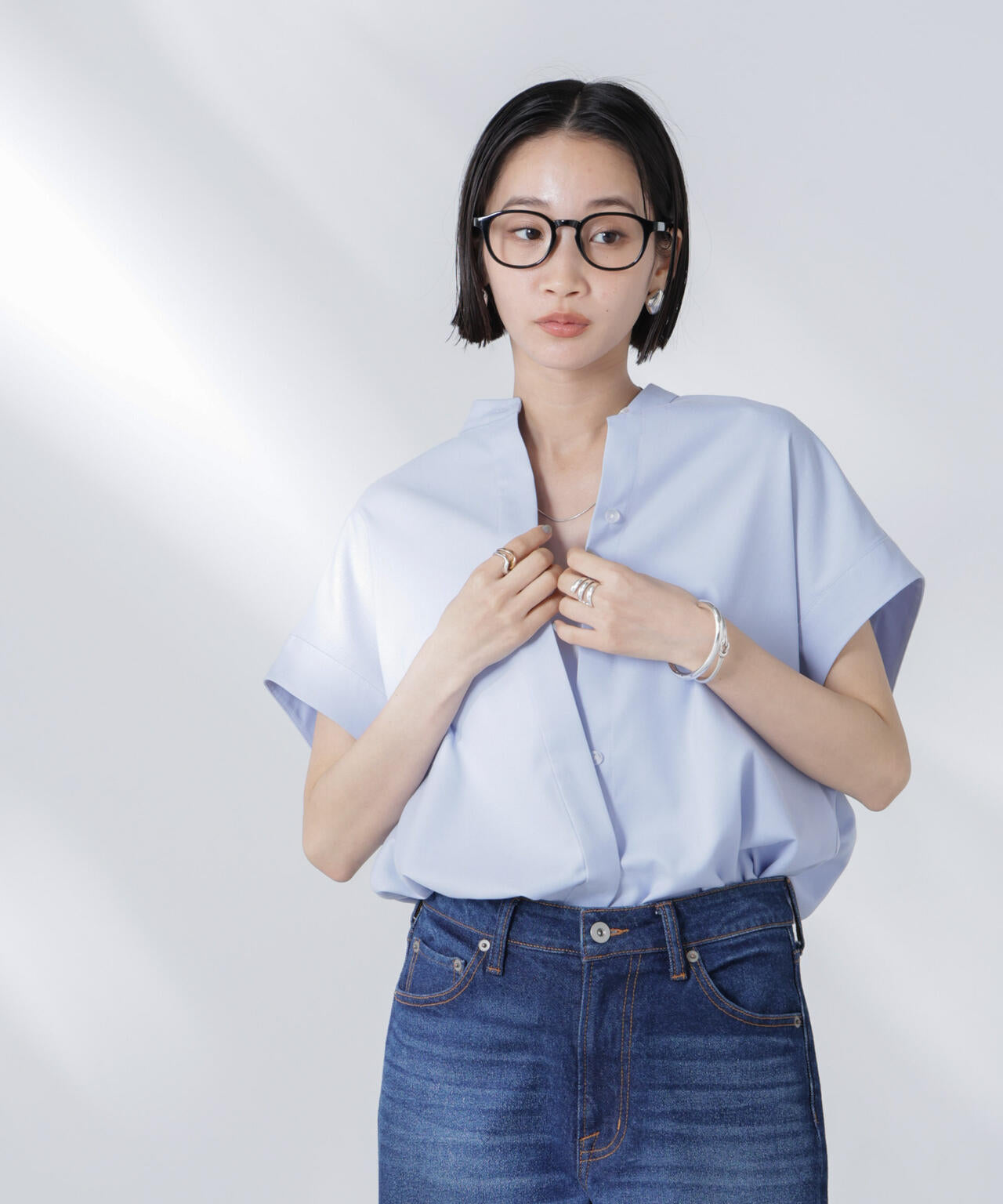 バンドカラーノースリーブシャツ(セットアップ可)