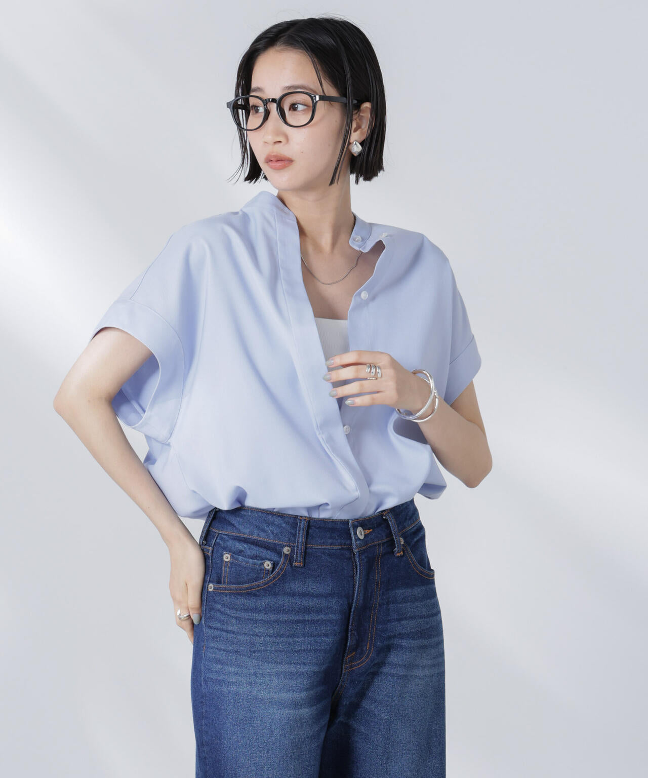 バンドカラーノースリーブシャツ(セットアップ可)