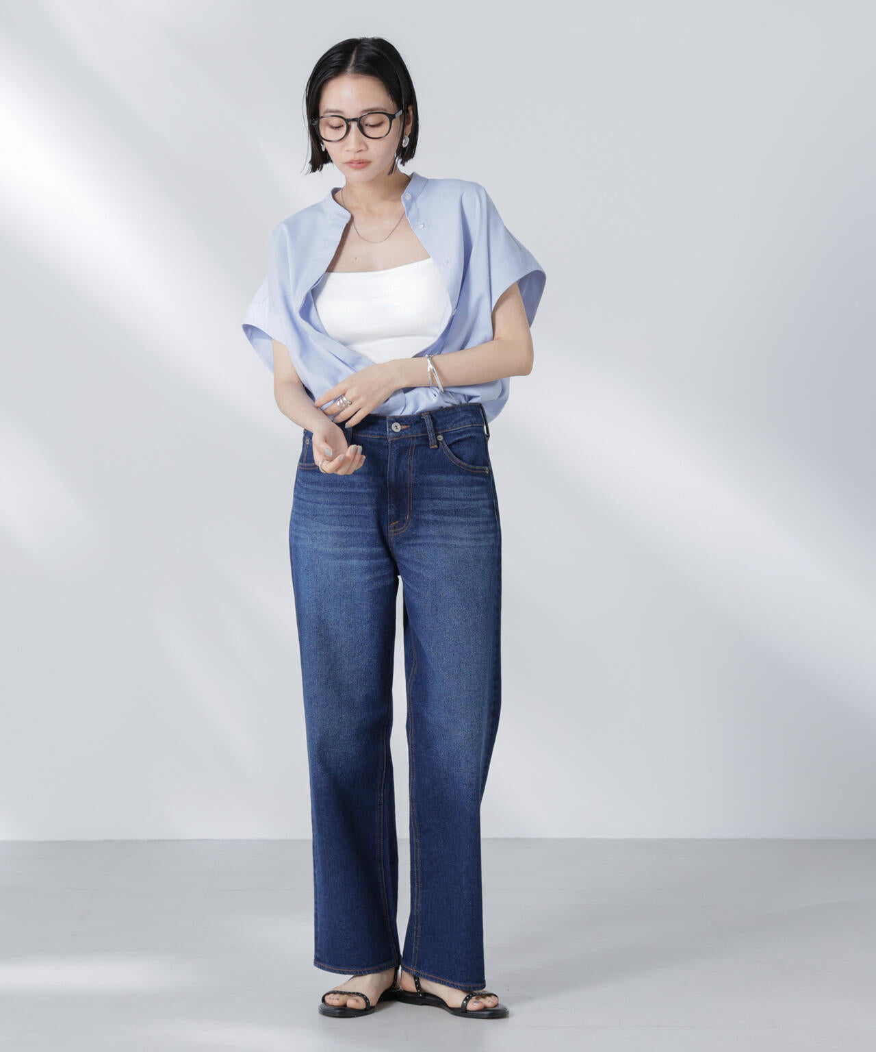 バンドカラーノースリーブシャツ(セットアップ可)