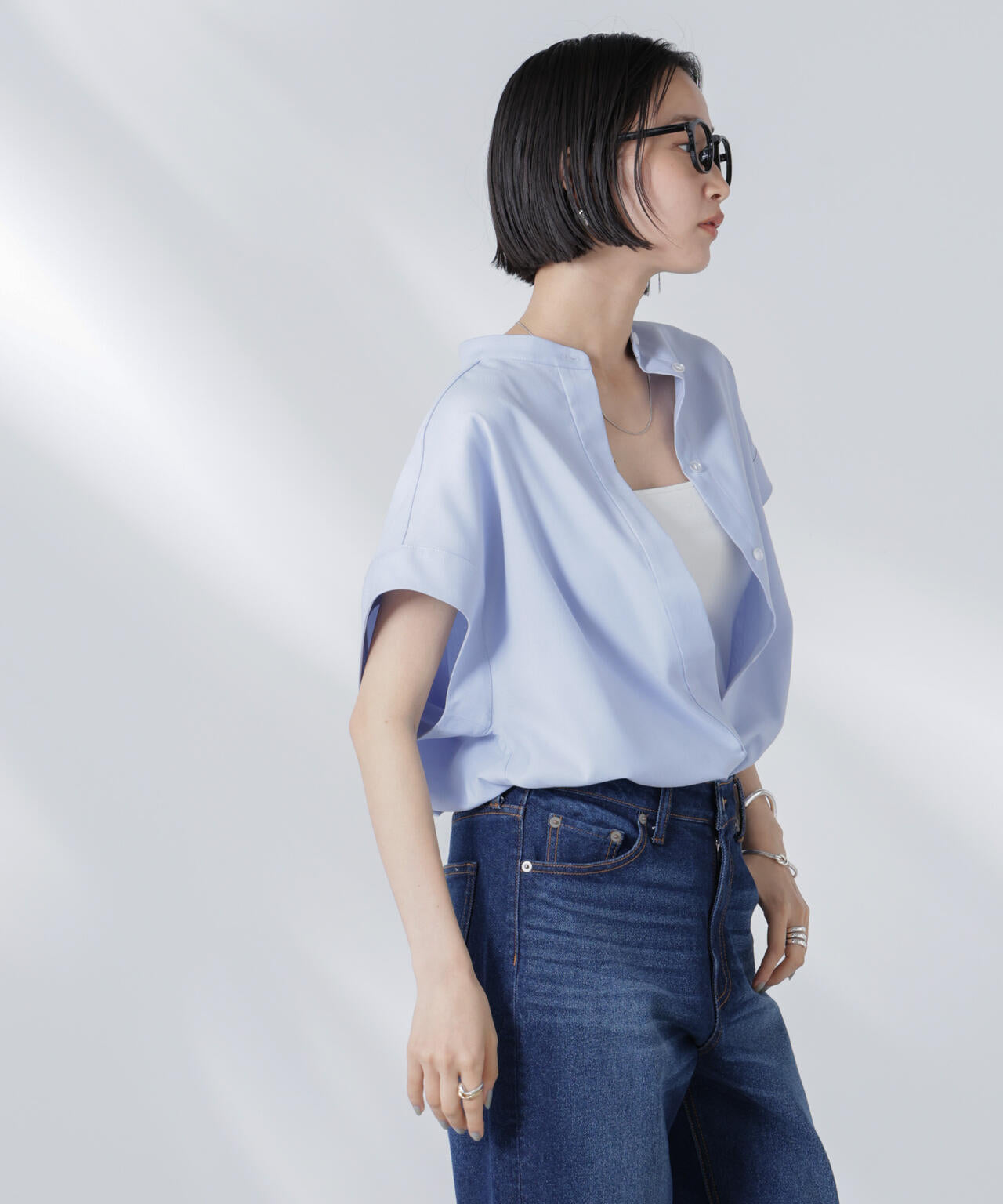 バンドカラーノースリーブシャツ(セットアップ可)