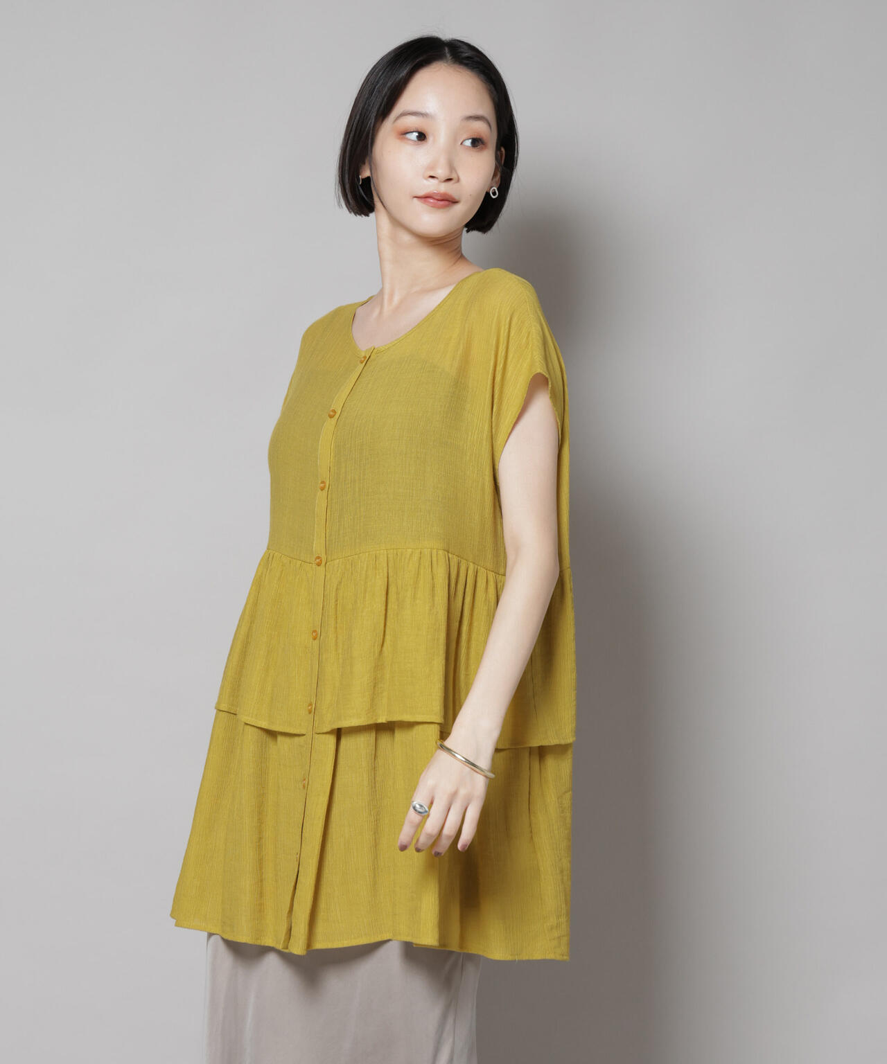 前後2wayシアー楊柳ノースリーブティアードブラウス