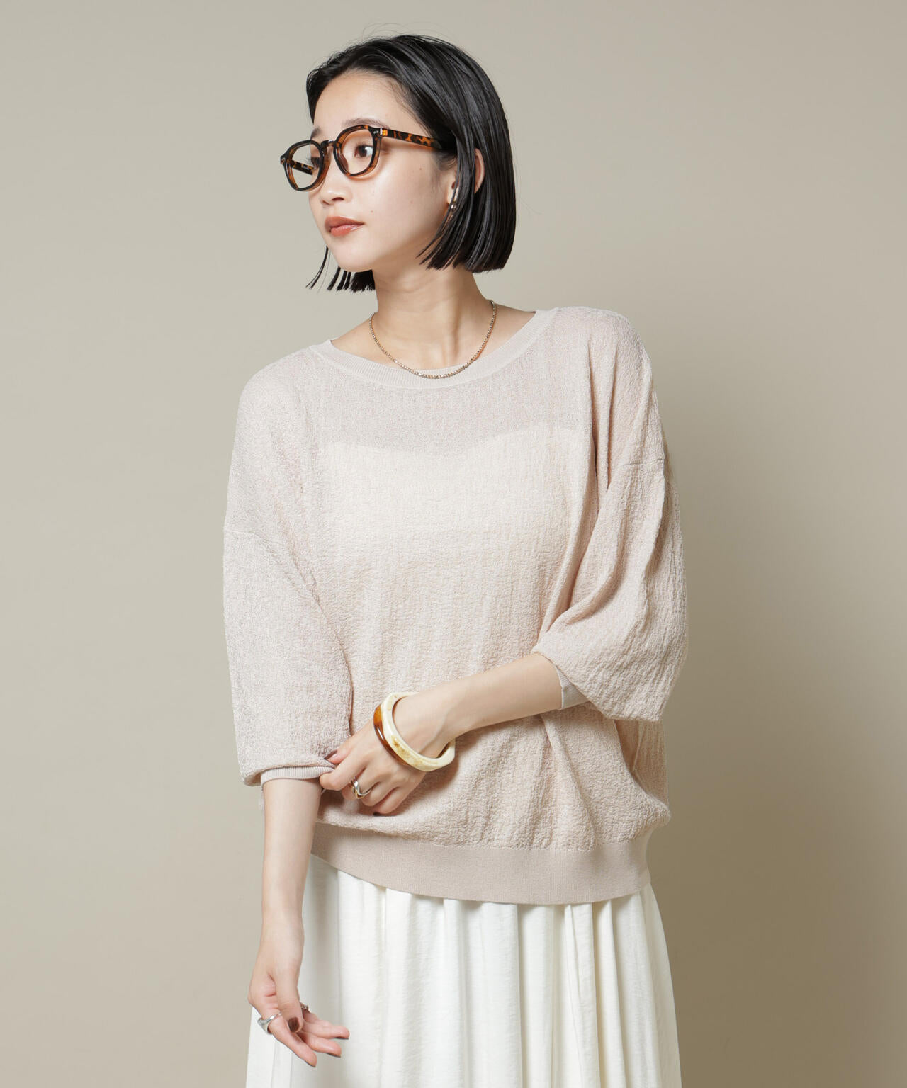 梨地ボートネックワイドシルエットニット