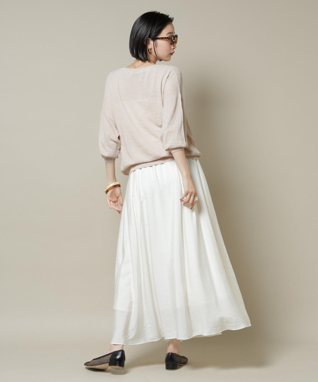 梨地ボートネックワイドシルエットニット