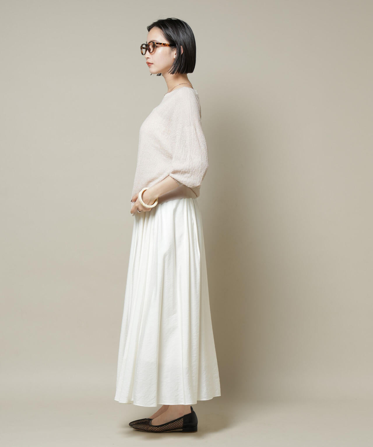 梨地ボートネックワイドシルエットニット