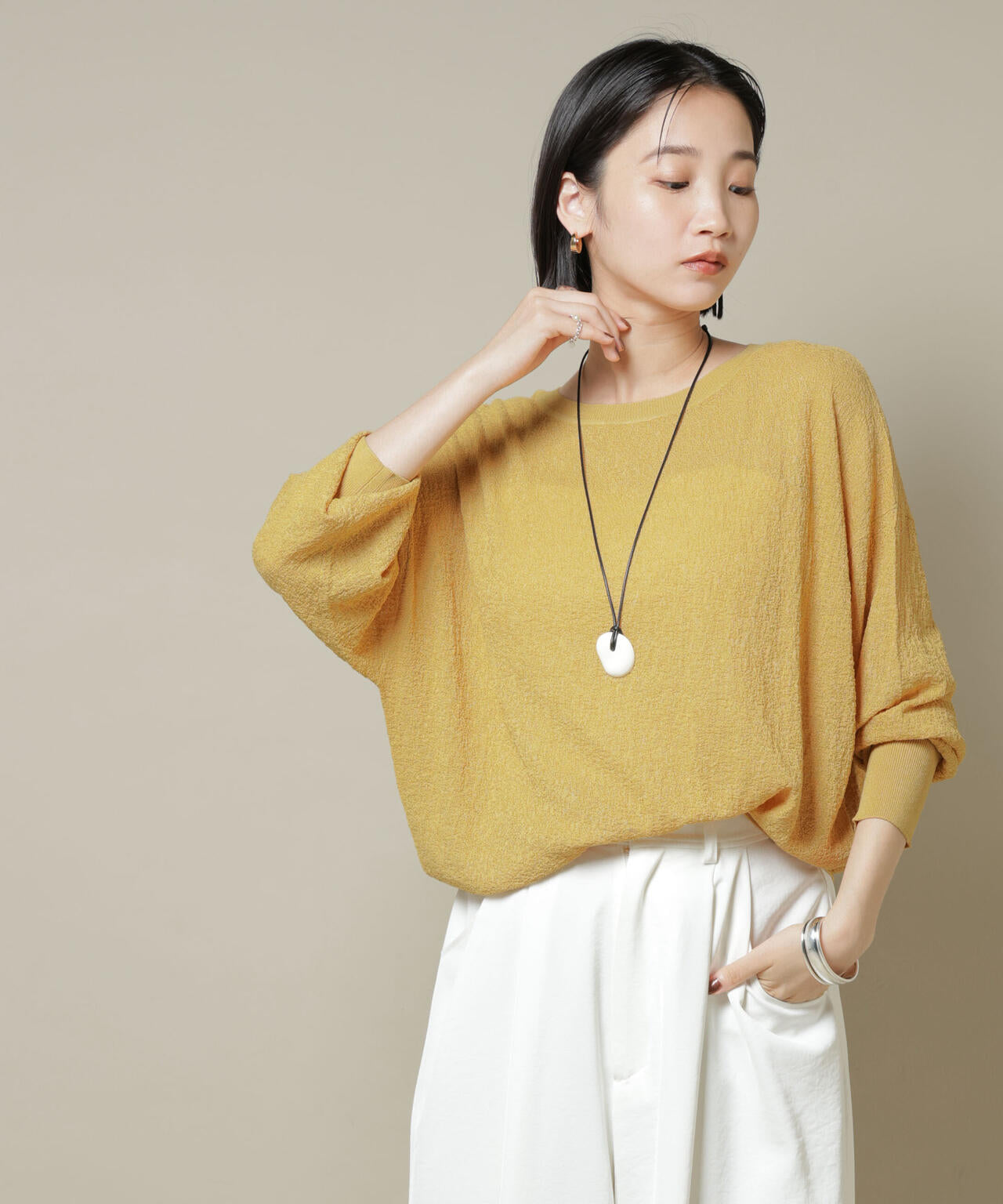 梨地ボートネックワイドシルエットニット