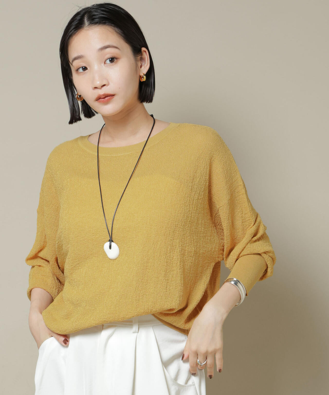 梨地ボートネックワイドシルエットニット