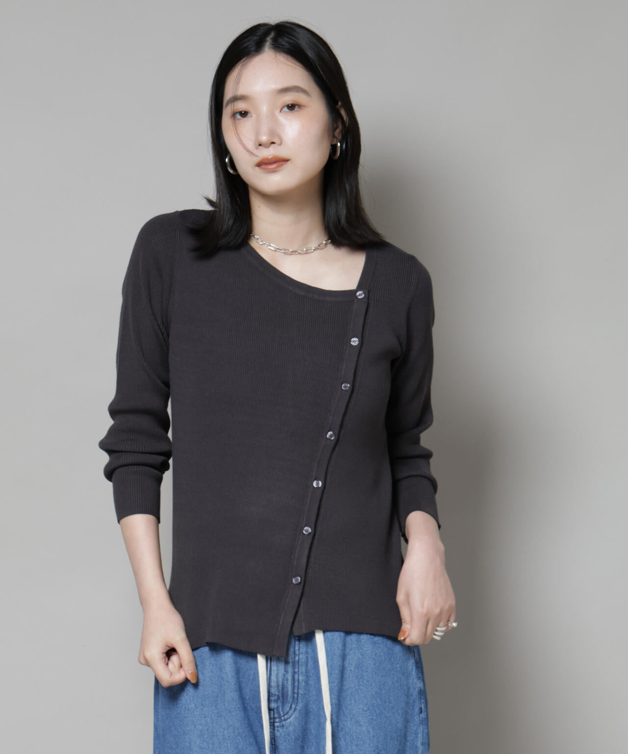 アシメネックデサインリブニットトップス | NANO universe（ナノ