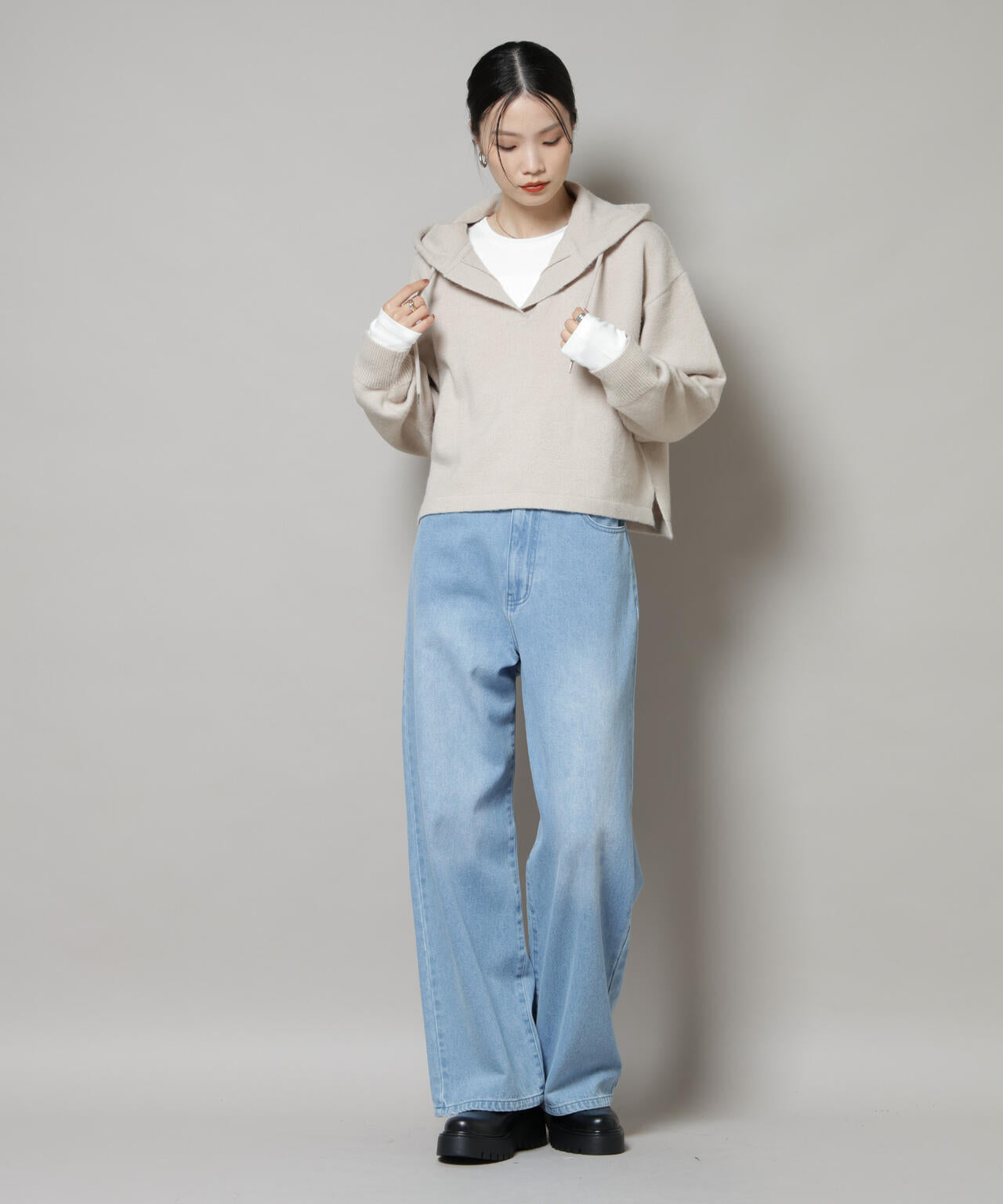 スキッパーフードニット