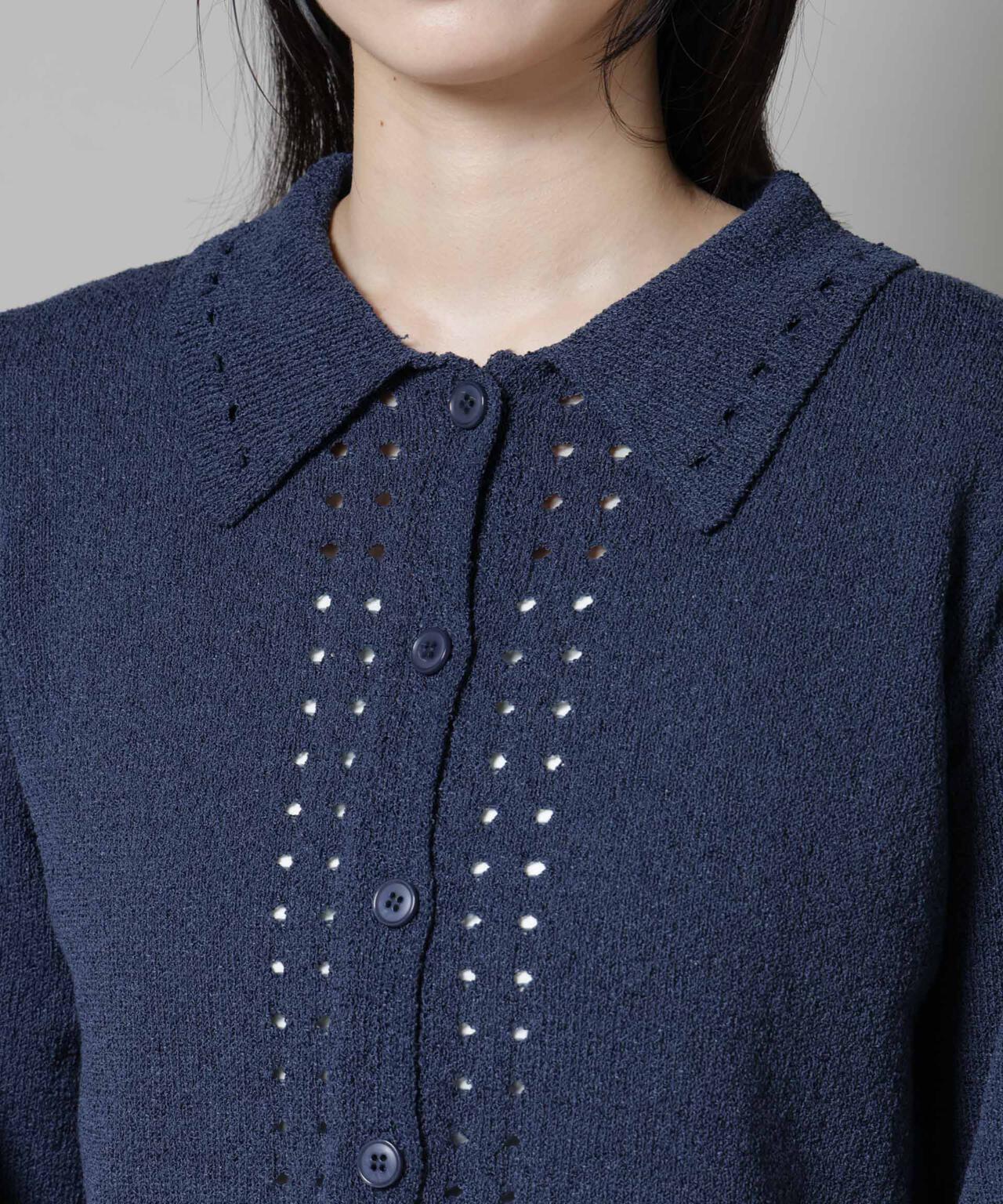 衿付アイレットクロップドニットカーディガン | NANO universe（ナノ